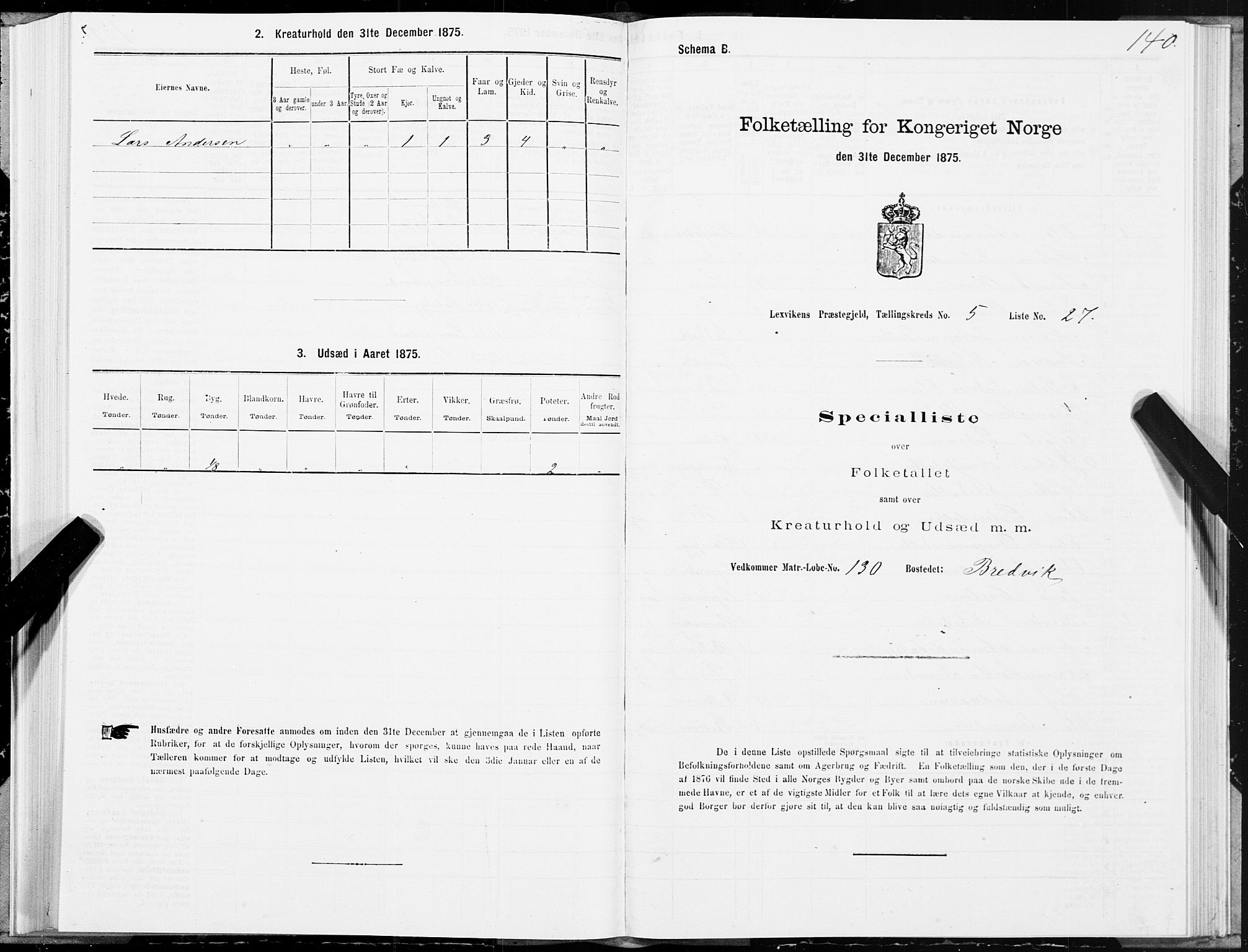 SAT, Folketelling 1875 for 1718P Leksvik prestegjeld, 1875, s. 3140