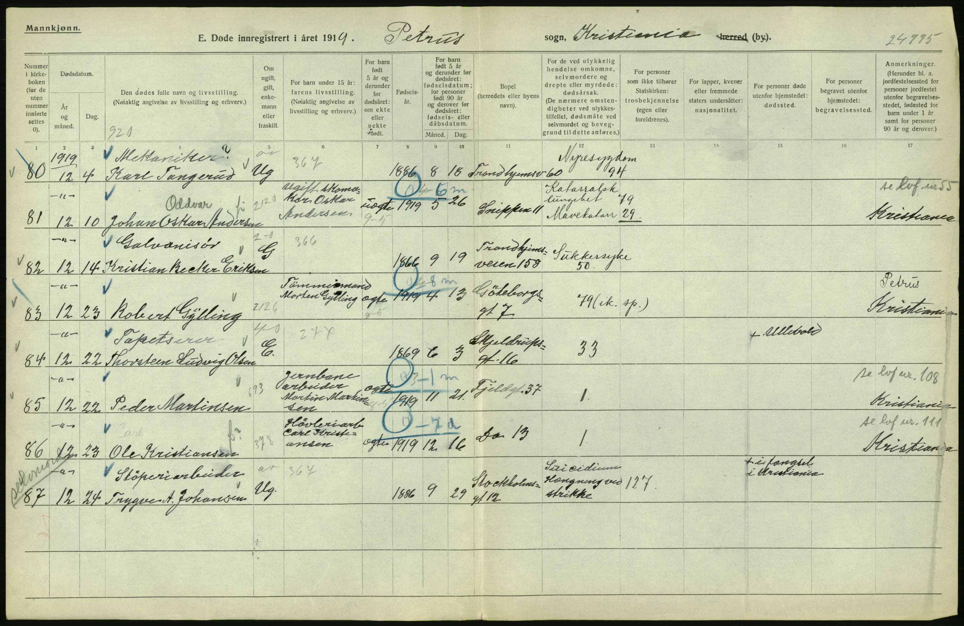 Statistisk sentralbyrå, Sosiodemografiske emner, Befolkning, AV/RA-S-2228/D/Df/Dfb/Dfbi/L0010: Kristiania: Døde, 1919, s. 680