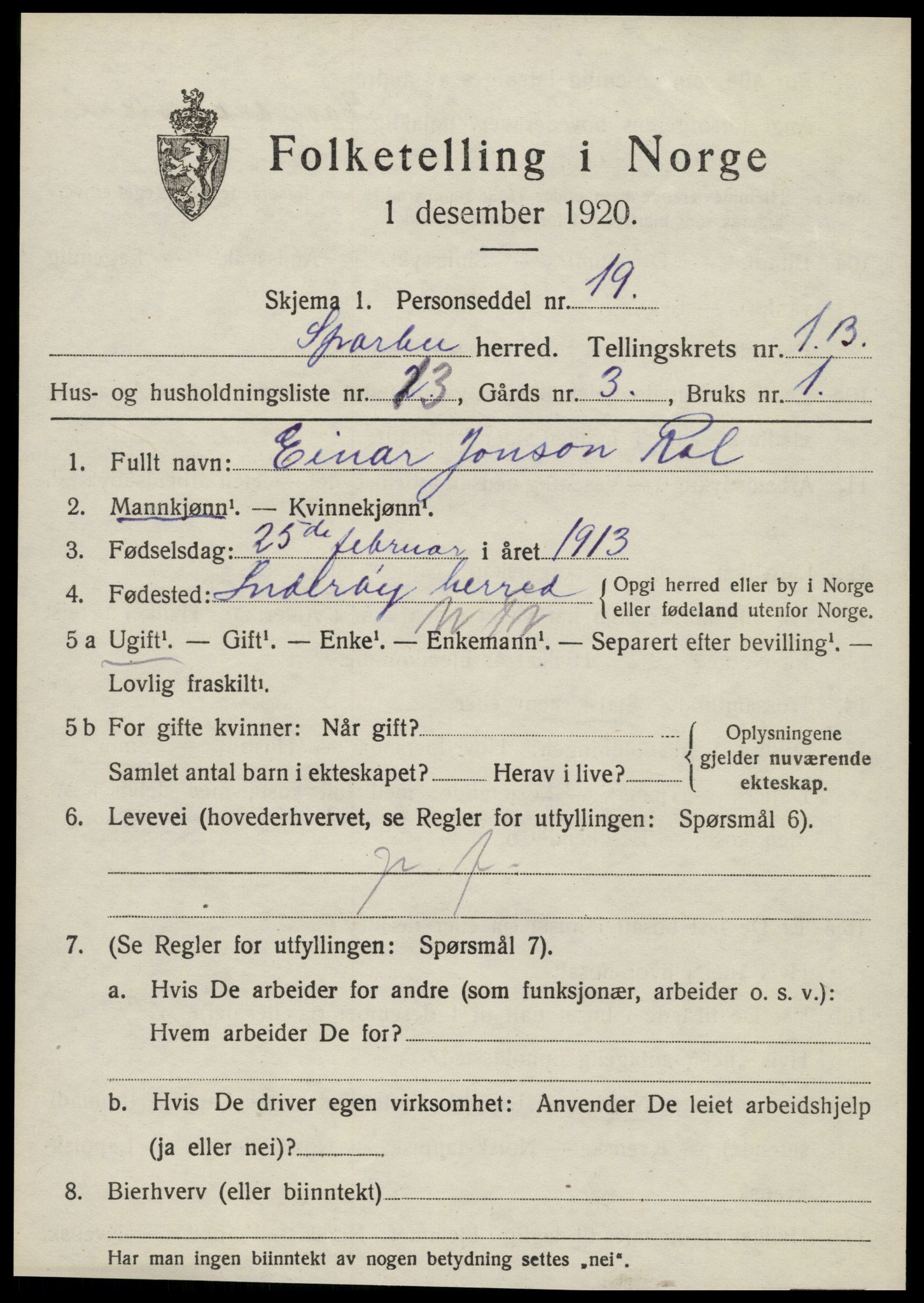 SAT, Folketelling 1920 for 1731 Sparbu herred, 1920, s. 2105