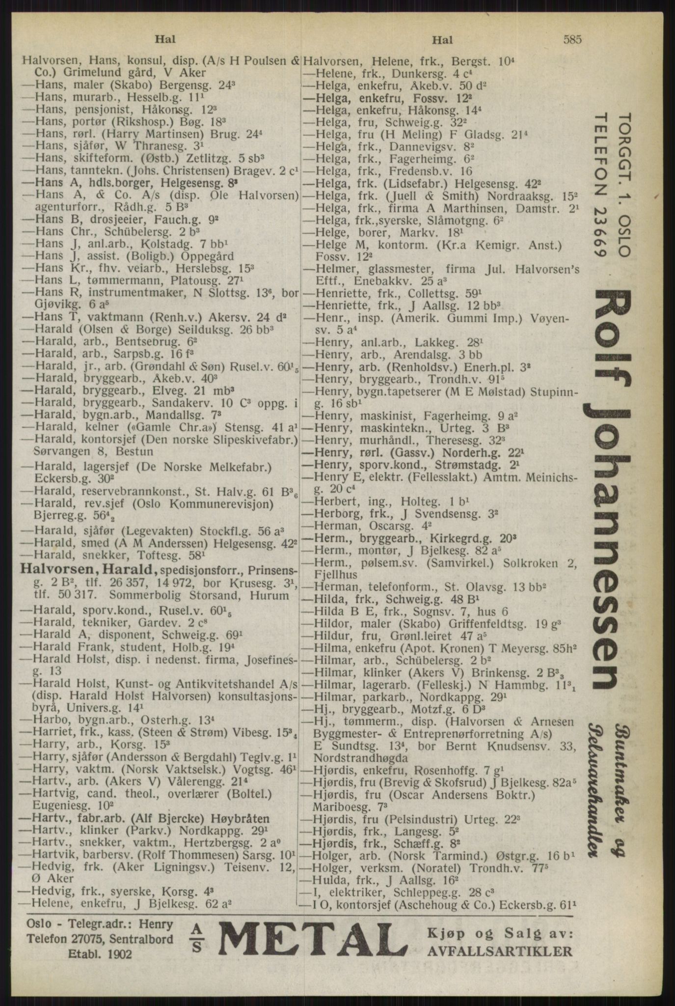 Kristiania/Oslo adressebok, PUBL/-, 1944, s. 585