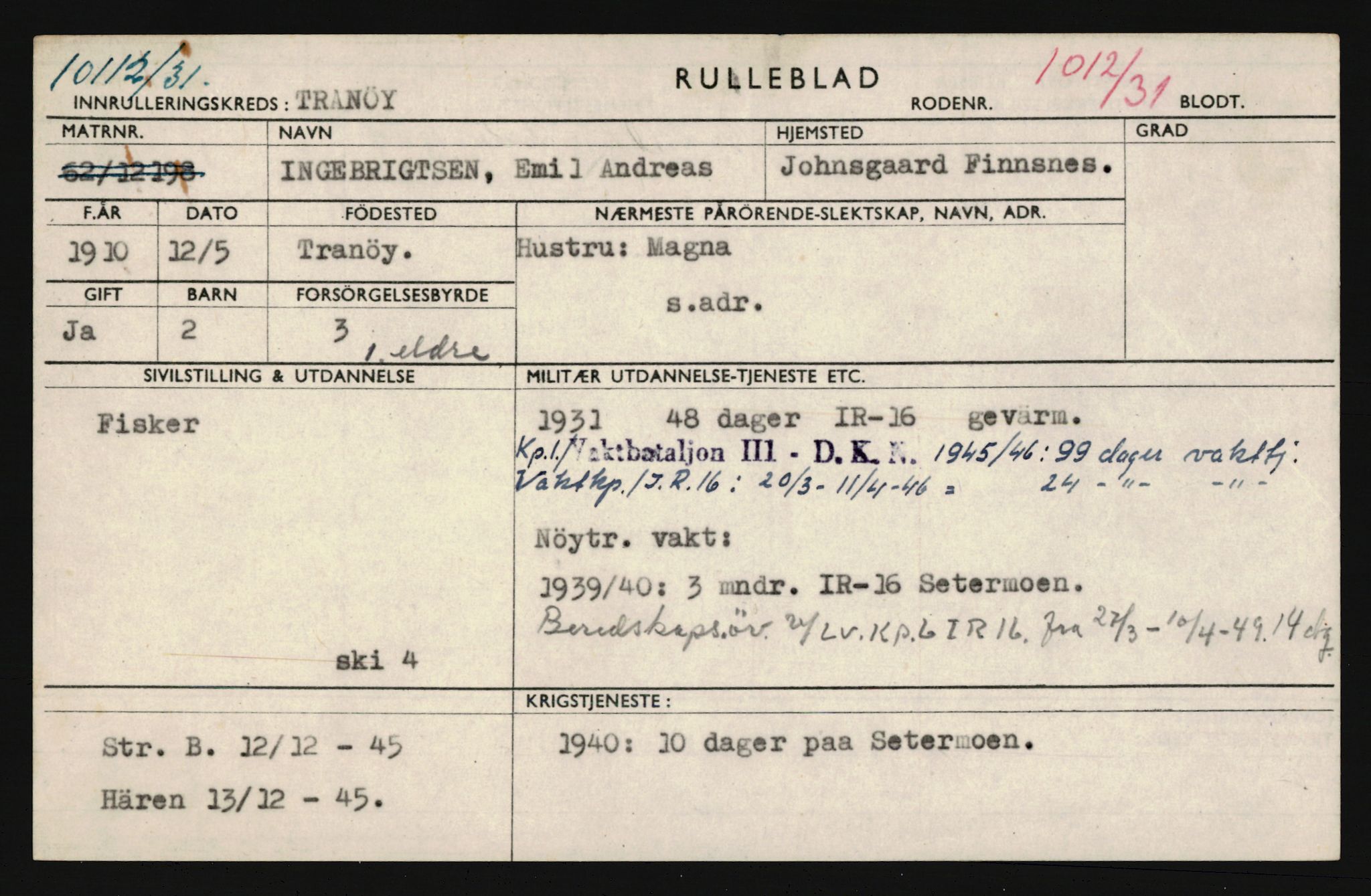Forsvaret, Troms infanteriregiment nr. 16, AV/RA-RAFA-3146/P/Pa/L0019: Rulleblad for regimentets menige mannskaper, årsklasse 1935, 1935, s. 453