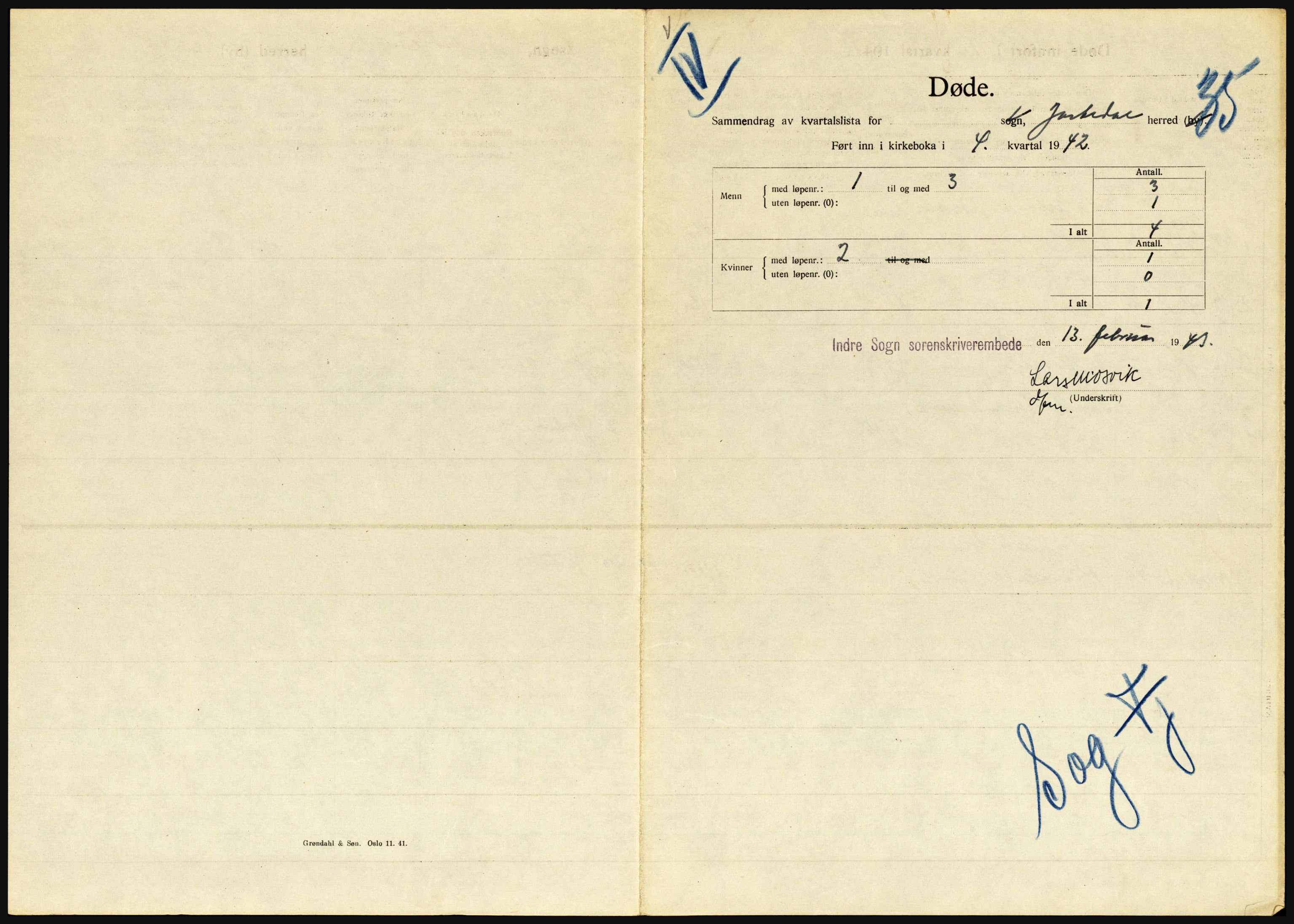 Statistisk sentralbyrå, Sosiodemografiske emner, Befolkning, AV/RA-S-2228/D/Df/Dfe/Dfeb/L0032: Sogn og Fjordane, 1942, s. 241