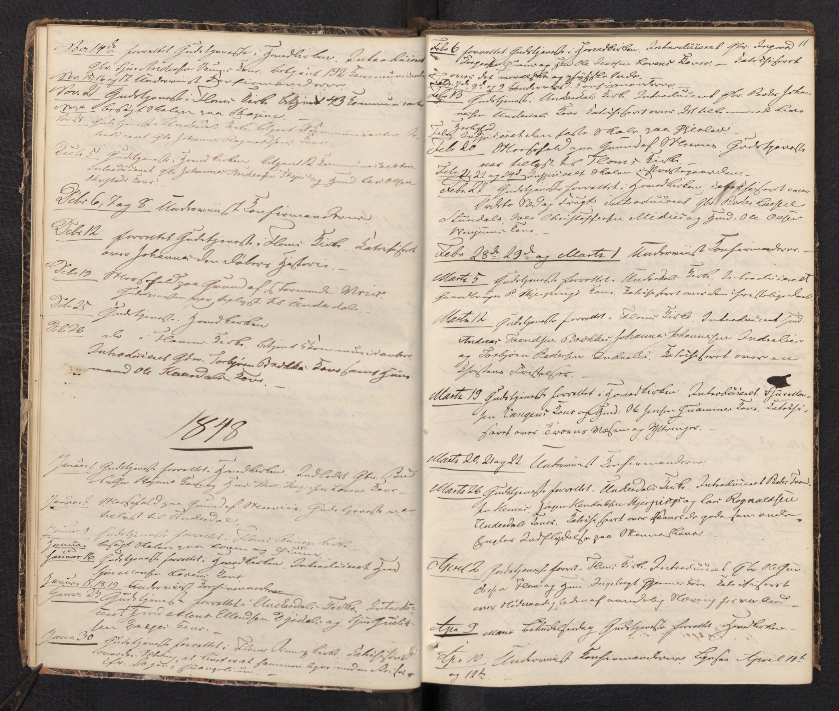 Aurland sokneprestembete, SAB/A-99937/H/Ha/Haf: Dagregister nr. F 0, 1844-1876, s. 10b-11a