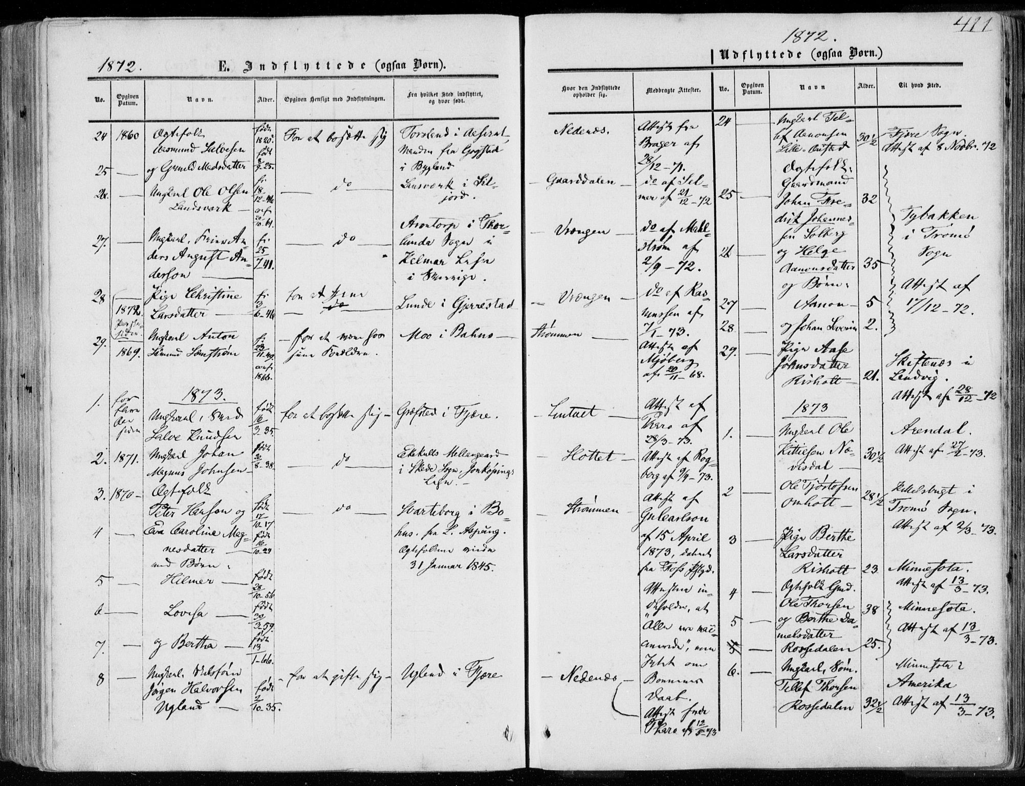 Øyestad sokneprestkontor, AV/SAK-1111-0049/F/Fa/L0015: Ministerialbok nr. A 15, 1857-1873, s. 411
