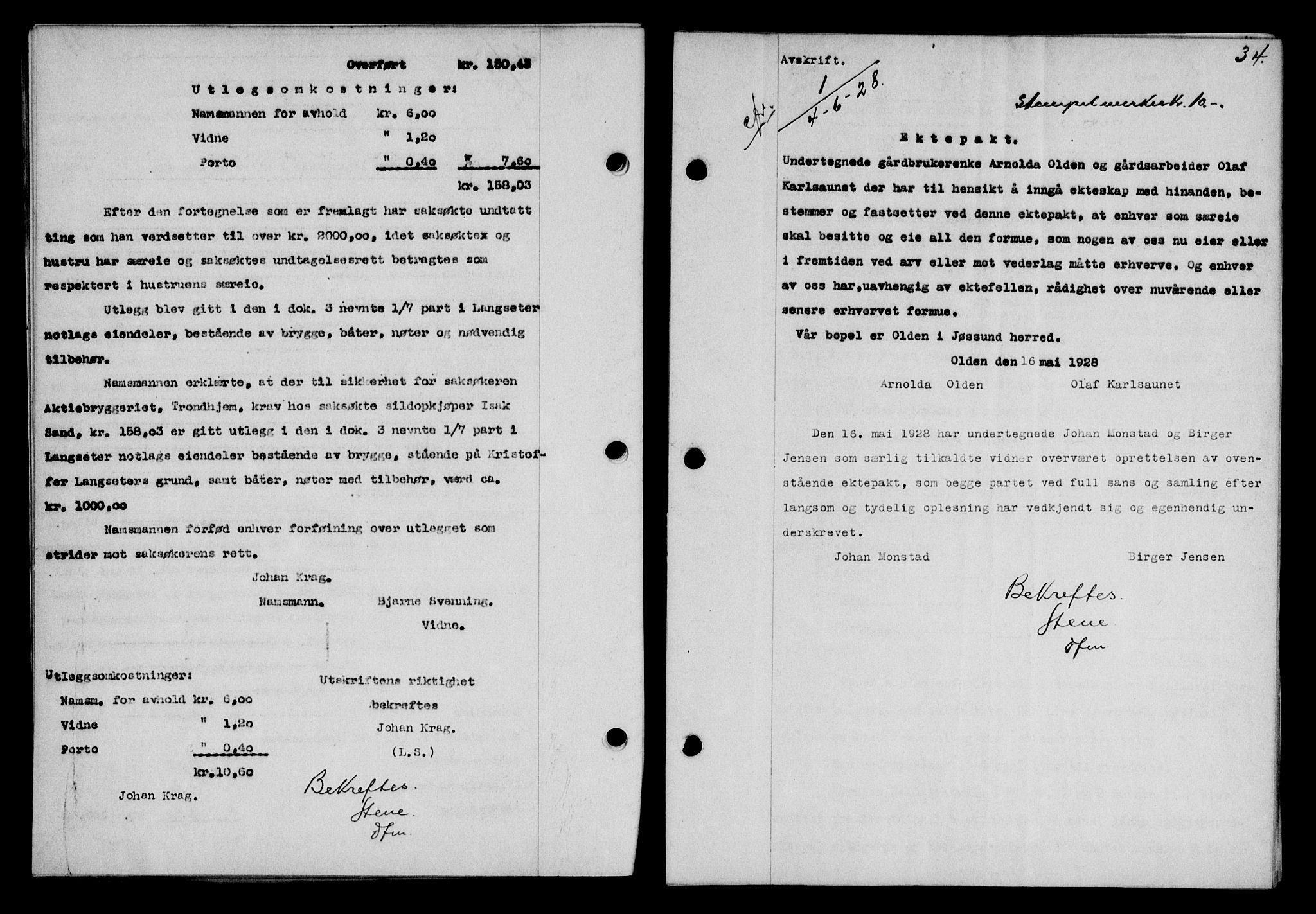 Fosen sorenskriveri, AV/SAT-A-1107/1/2/2C/L0067: Pantebok nr. 58, 1928-1929, s. 34, Tingl.dato: 04.06.1928