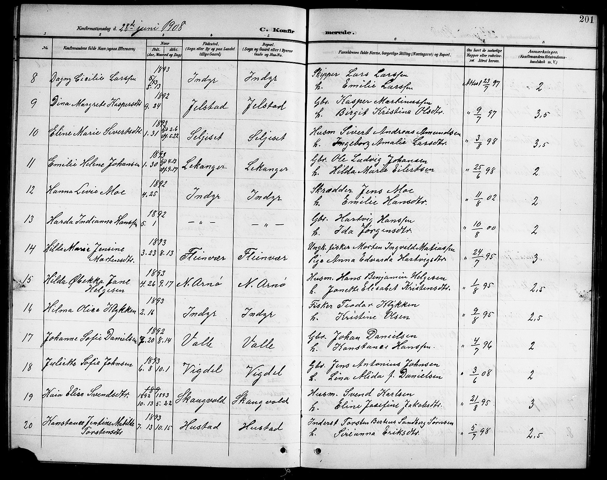 Ministerialprotokoller, klokkerbøker og fødselsregistre - Nordland, AV/SAT-A-1459/805/L0109: Klokkerbok nr. 805C05, 1900-1911, s. 201