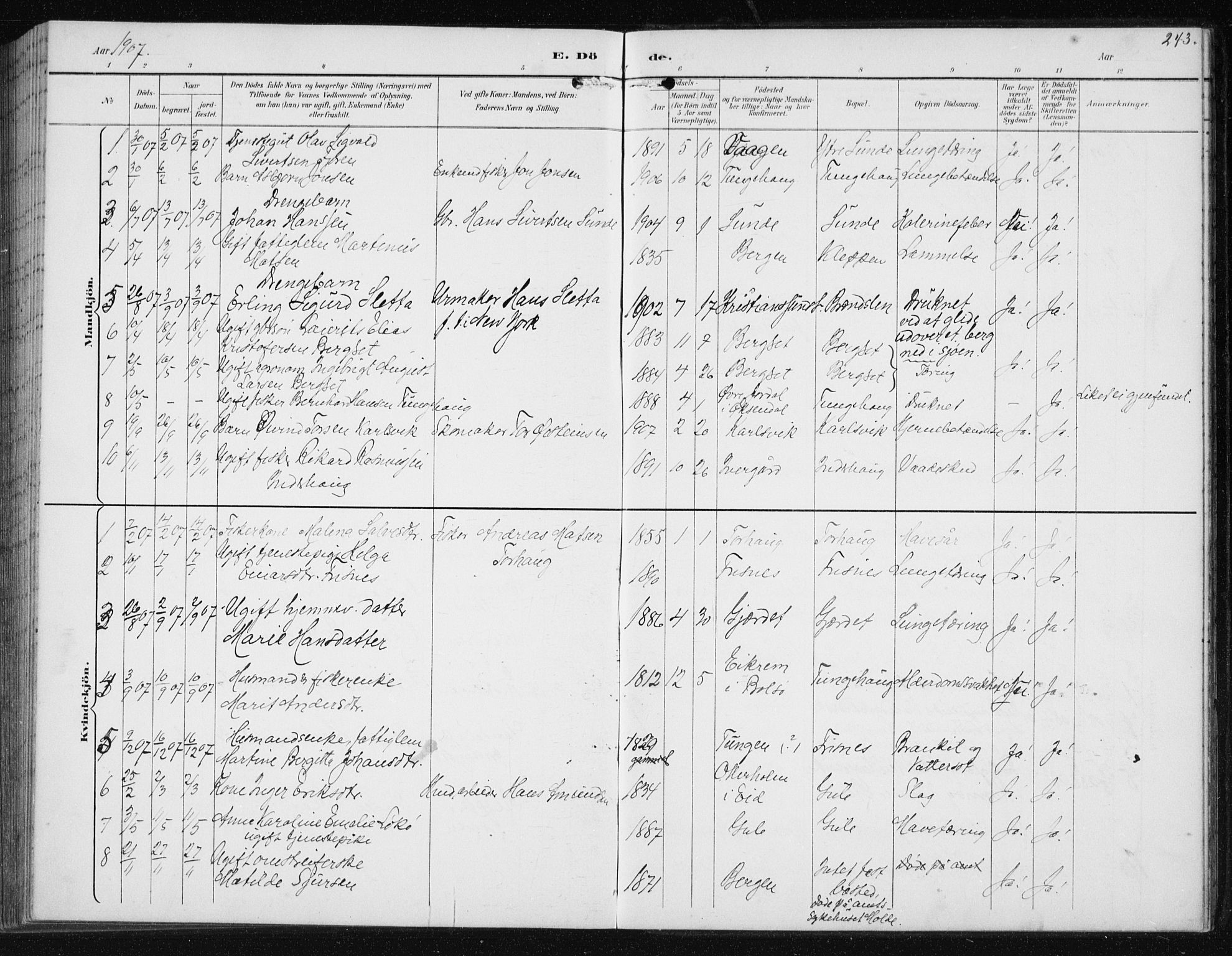 Ministerialprotokoller, klokkerbøker og fødselsregistre - Møre og Romsdal, SAT/A-1454/566/L0773: Klokkerbok nr. 566C02, 1892-1909, s. 243