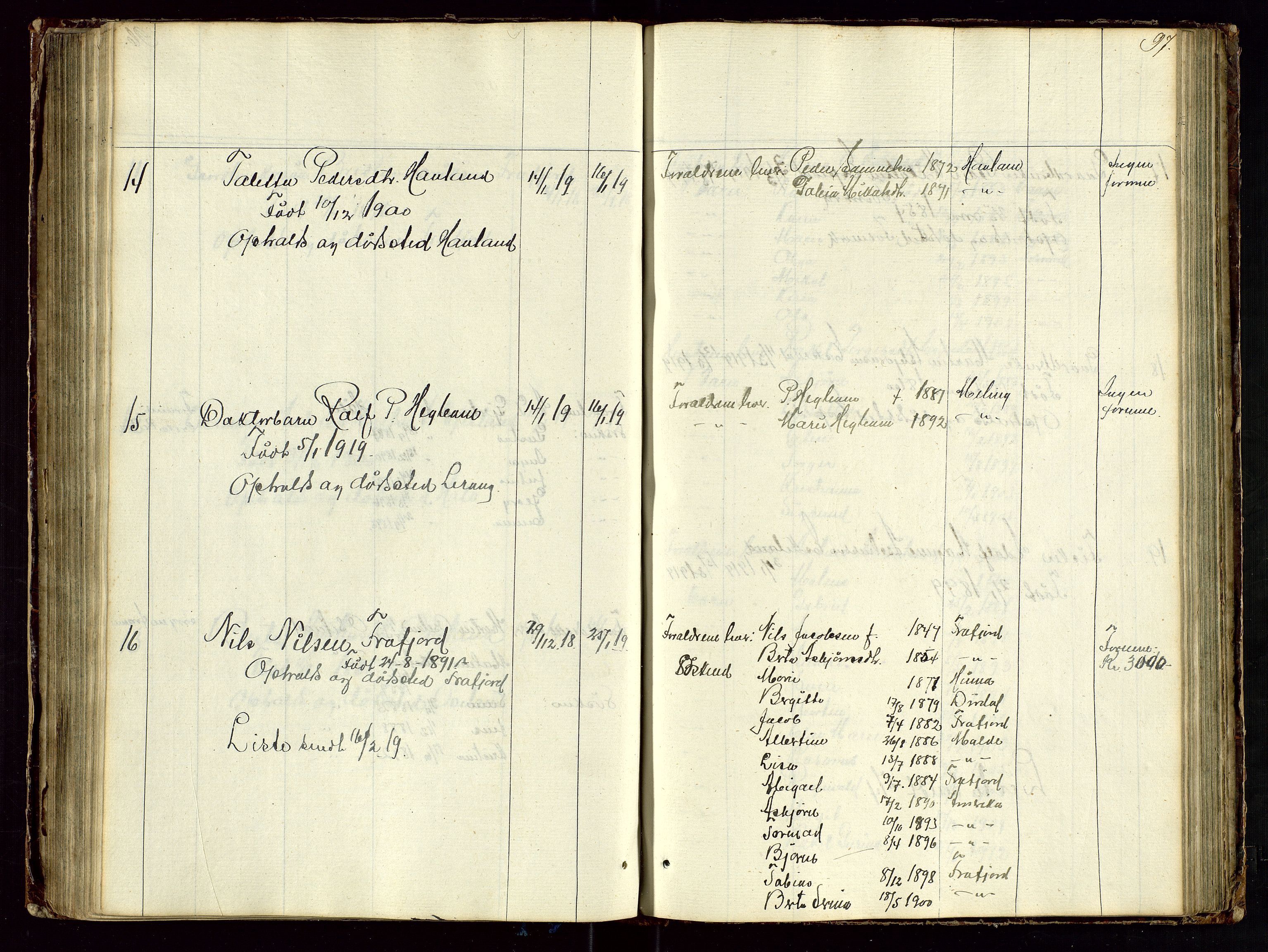 Høle og Forsand lensmannskontor, AV/SAST-A-100127/Gga/L0002: "Dødsanmeldelsesprotokol", 1903-1919, s. 97