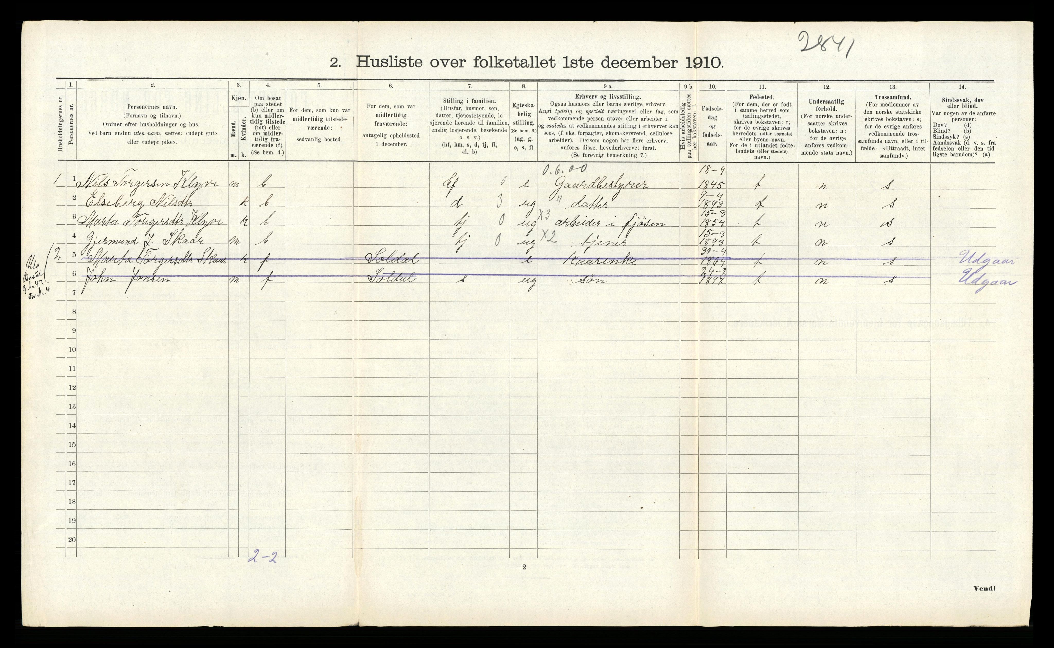 RA, Folketelling 1910 for 1238 Kvam herred, 1910, s. 1080