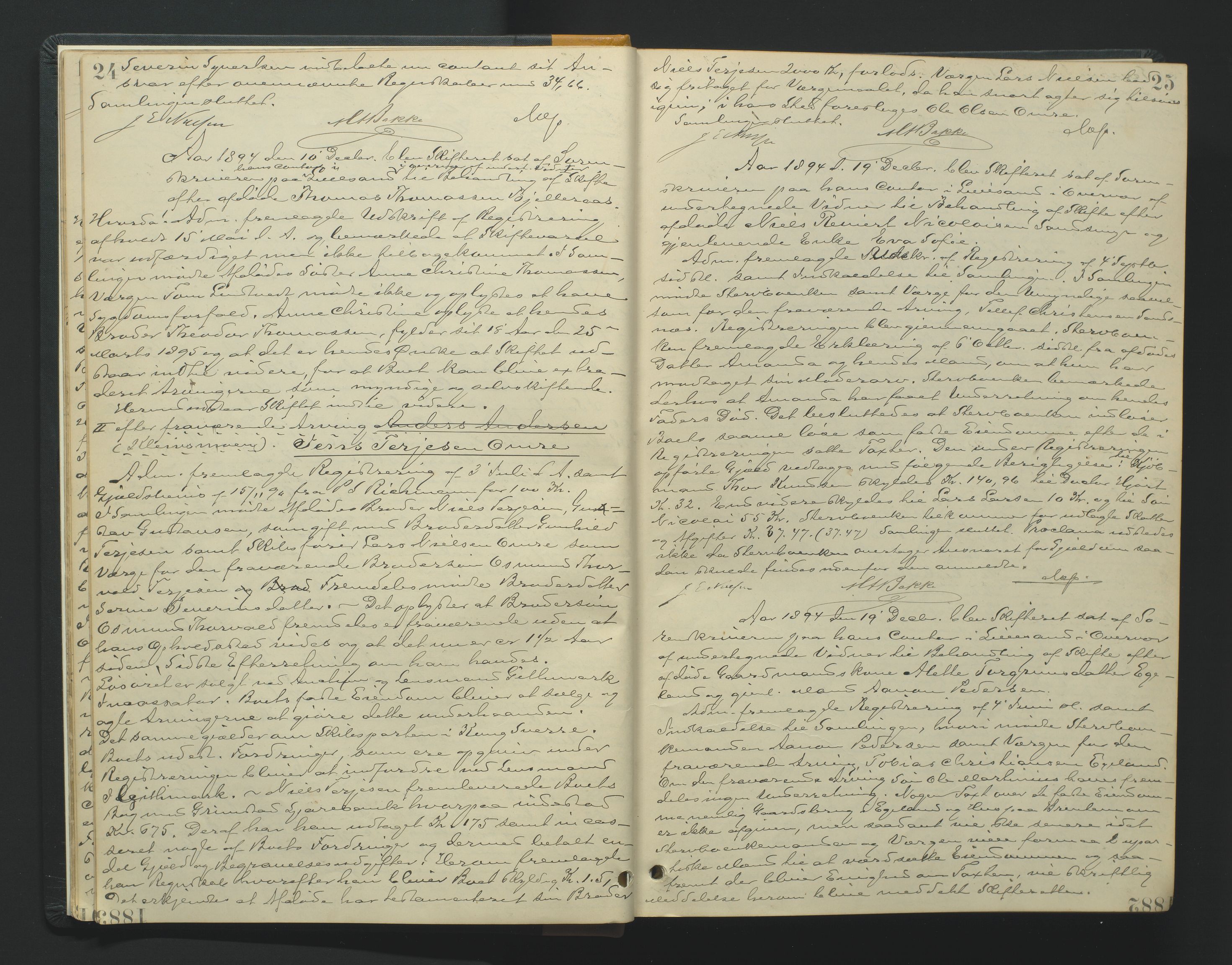 Vestre Nedenes/Sand sorenskriveri, AV/SAK-1221-0010/H/Hc/L0007: Skifteforhandlingsprotokoll nr. 5, 1894-1916, s. 24-25