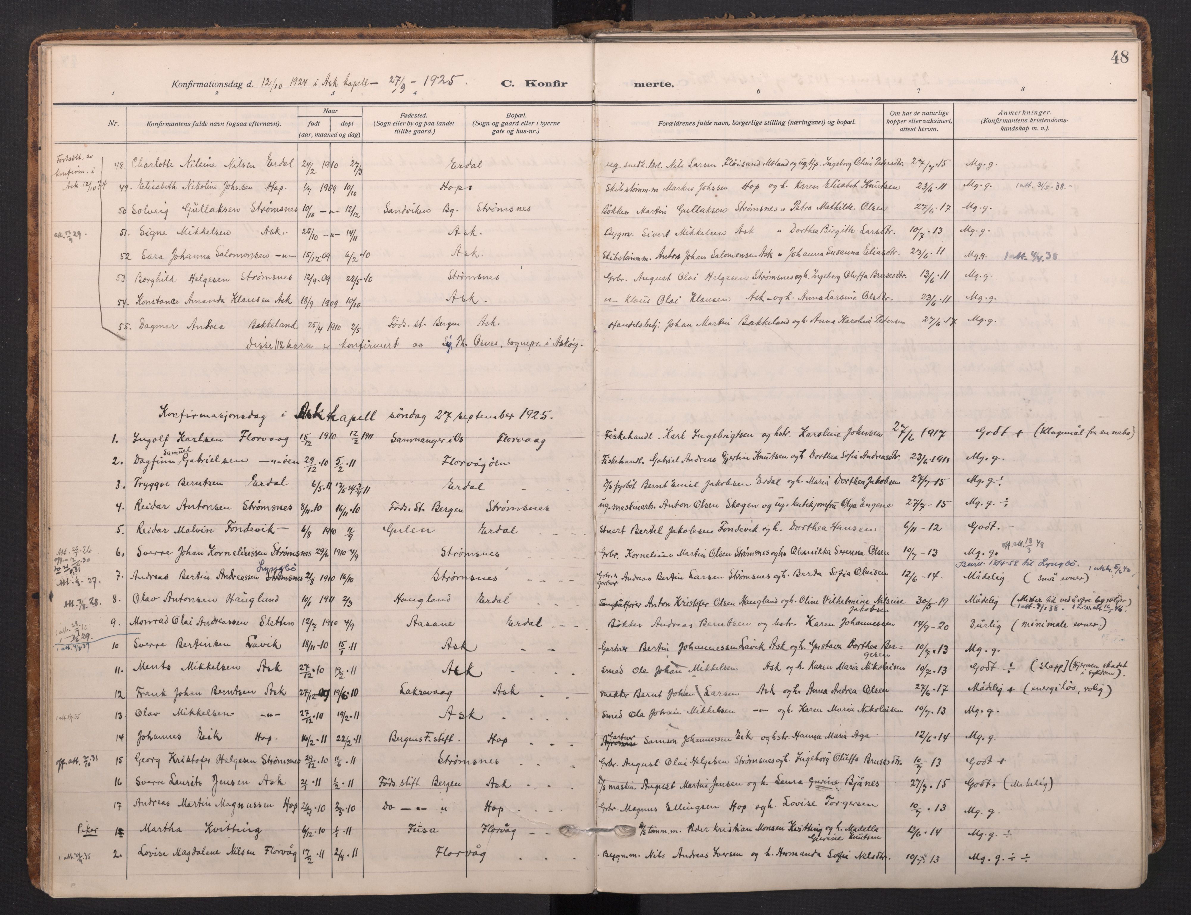 Askøy Sokneprestembete, AV/SAB-A-74101/H/Ha/Haa/Haad/L0002: Ministerialbok nr. D 2, 1915-1935, s. 48