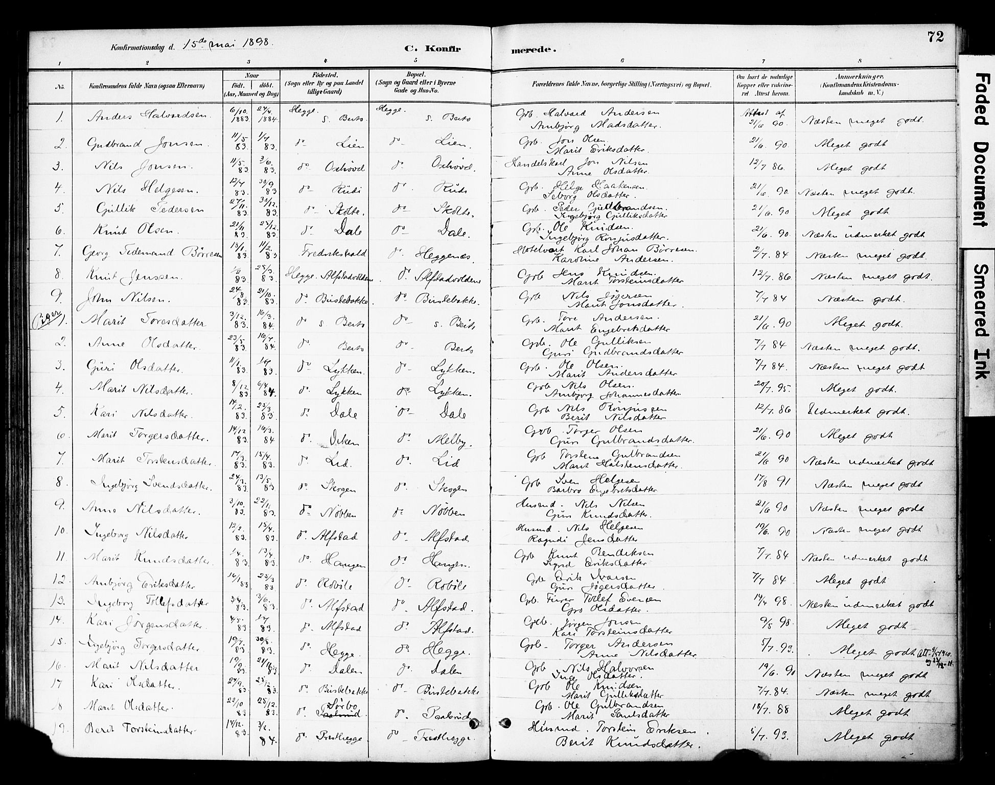 Øystre Slidre prestekontor, AV/SAH-PREST-138/H/Ha/Haa/L0004: Ministerialbok nr. 4, 1887-1910, s. 72