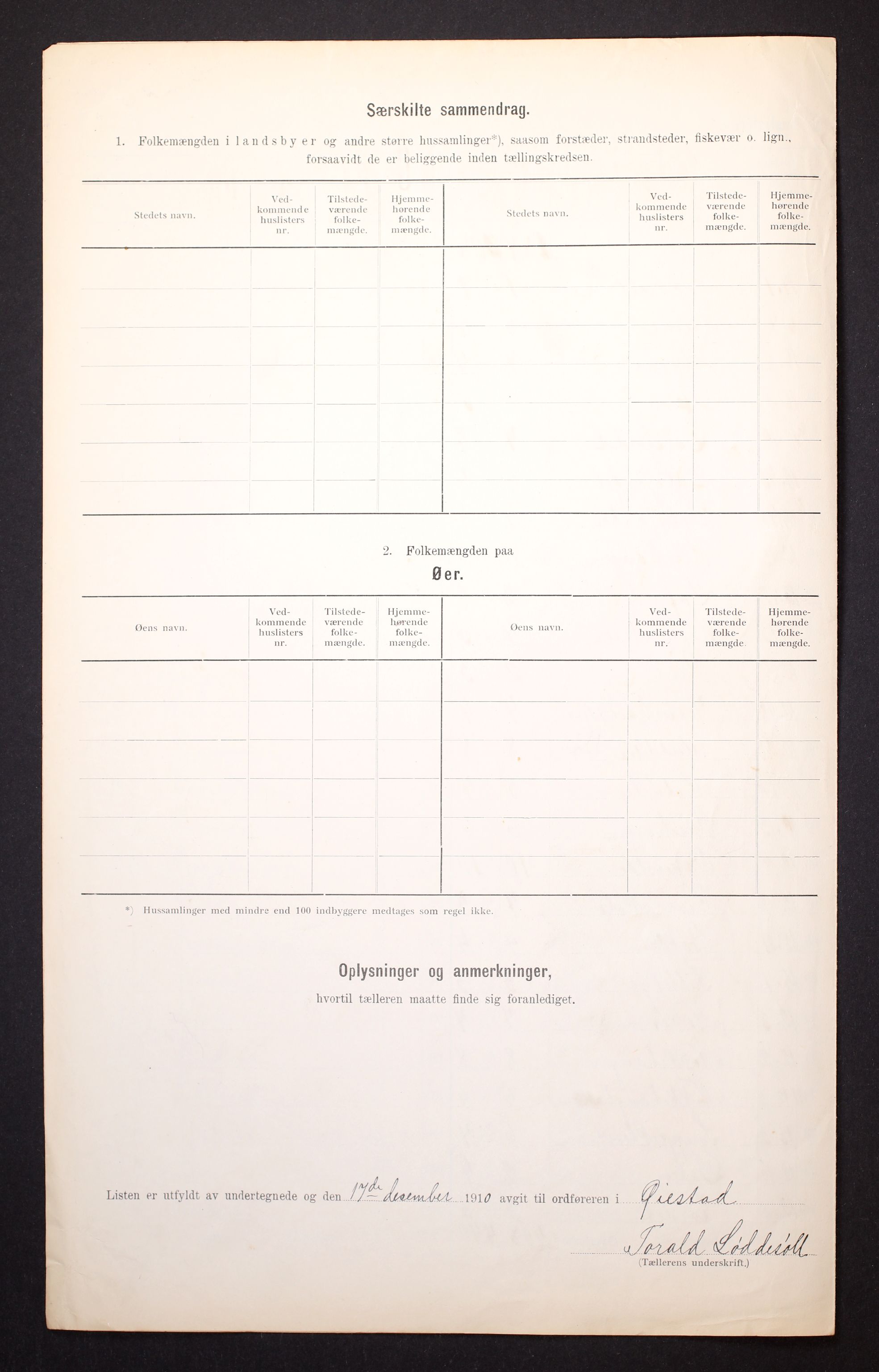 RA, Folketelling 1910 for 0920 Øyestad herred, 1910, s. 9