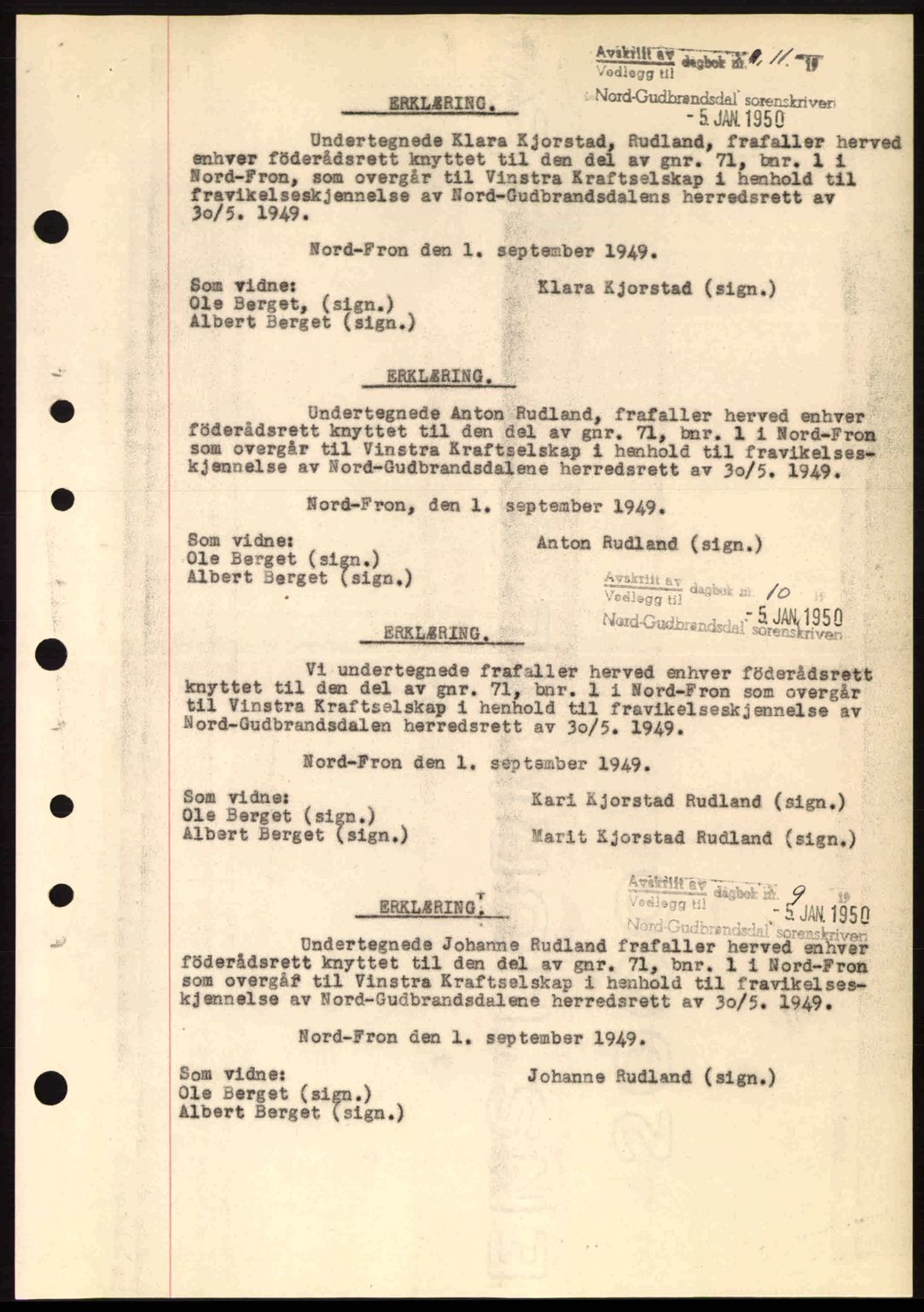 Nord-Gudbrandsdal tingrett, SAH/TING-002/H/Hb/Hbc/L0006: Pantebok nr. B60-B61, 1950-1950, Dagboknr: 9/1950