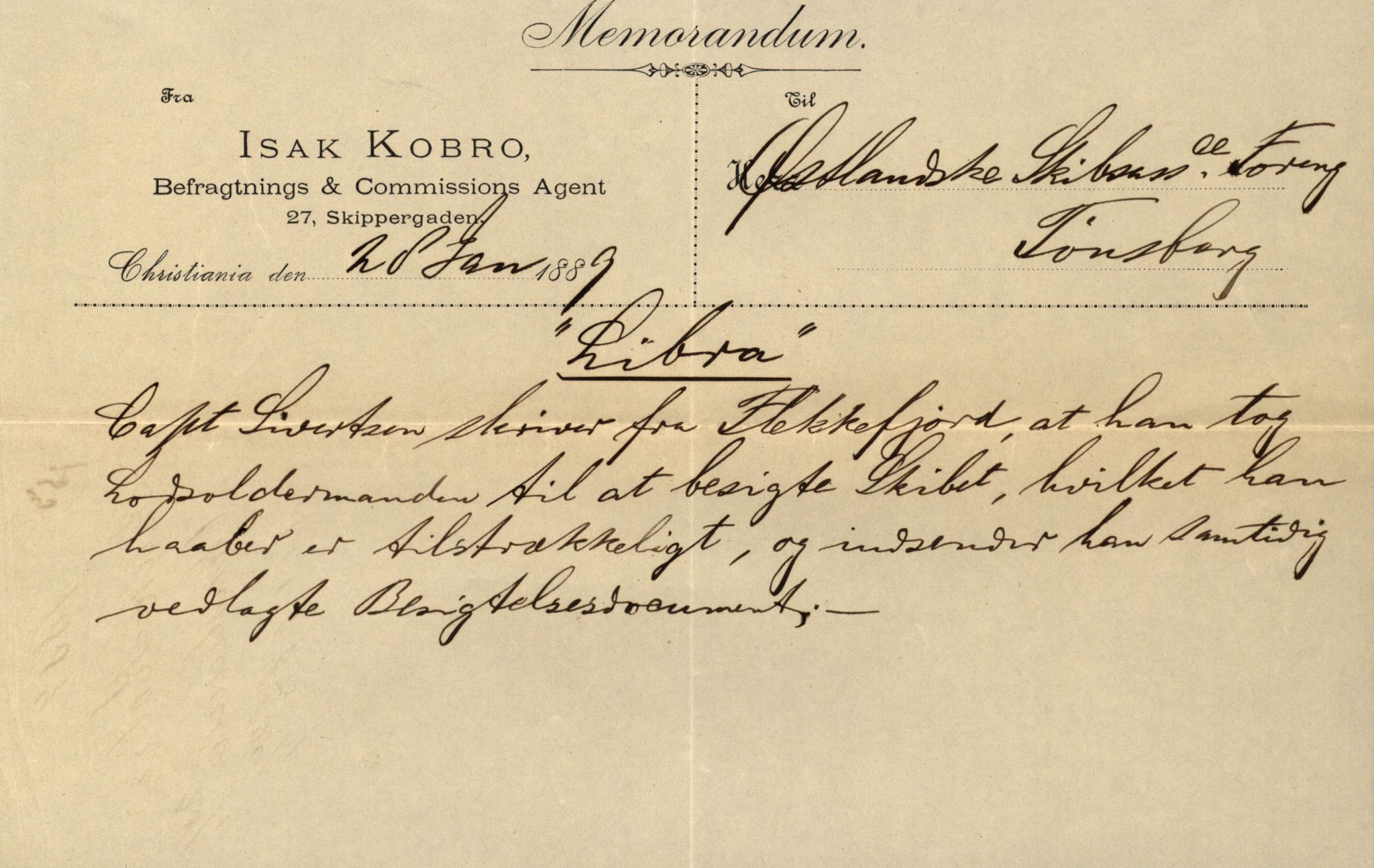 Pa 63 - Østlandske skibsassuranceforening, VEMU/A-1079/G/Ga/L0021/0005: Havaridokumenter / Haabet, Louise, Kvik, Libra, Kongsek, Ispilen, 1888, s. 22
