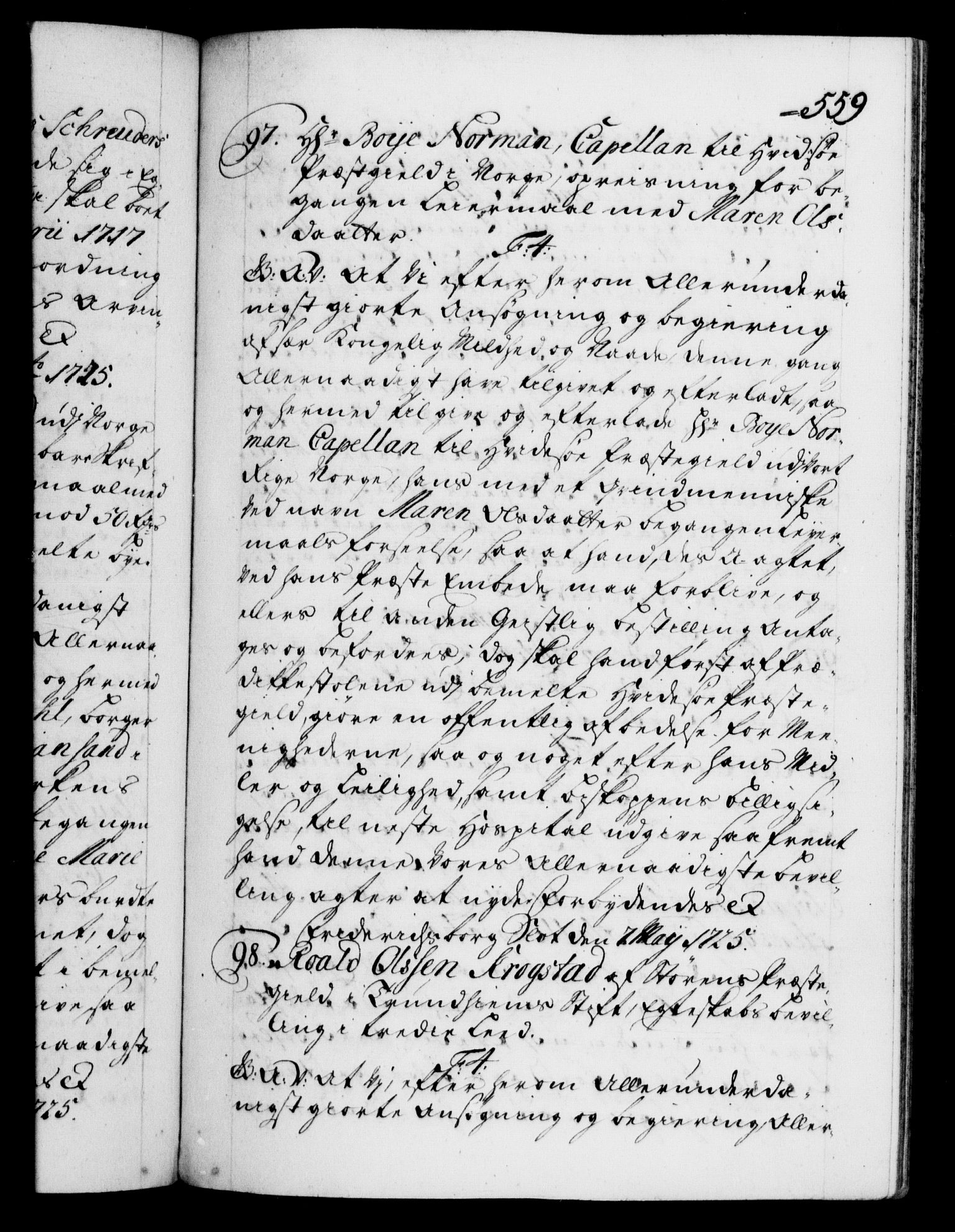 Danske Kanselli 1572-1799, AV/RA-EA-3023/F/Fc/Fca/Fcaa/L0024: Norske registre, 1723-1725, s. 559a