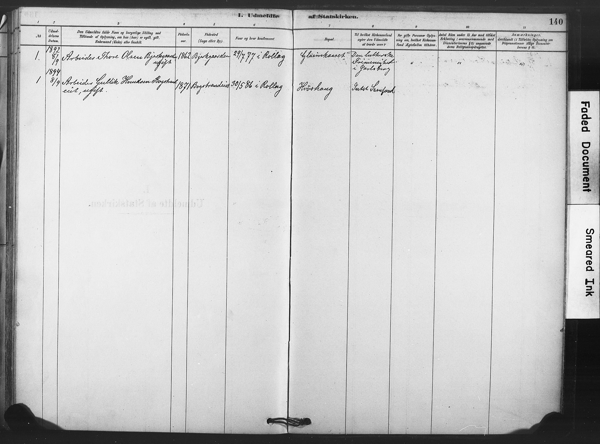 Rollag kirkebøker, AV/SAKO-A-240/F/Fb/L0001: Ministerialbok nr. II 1, 1878-1899, s. 140