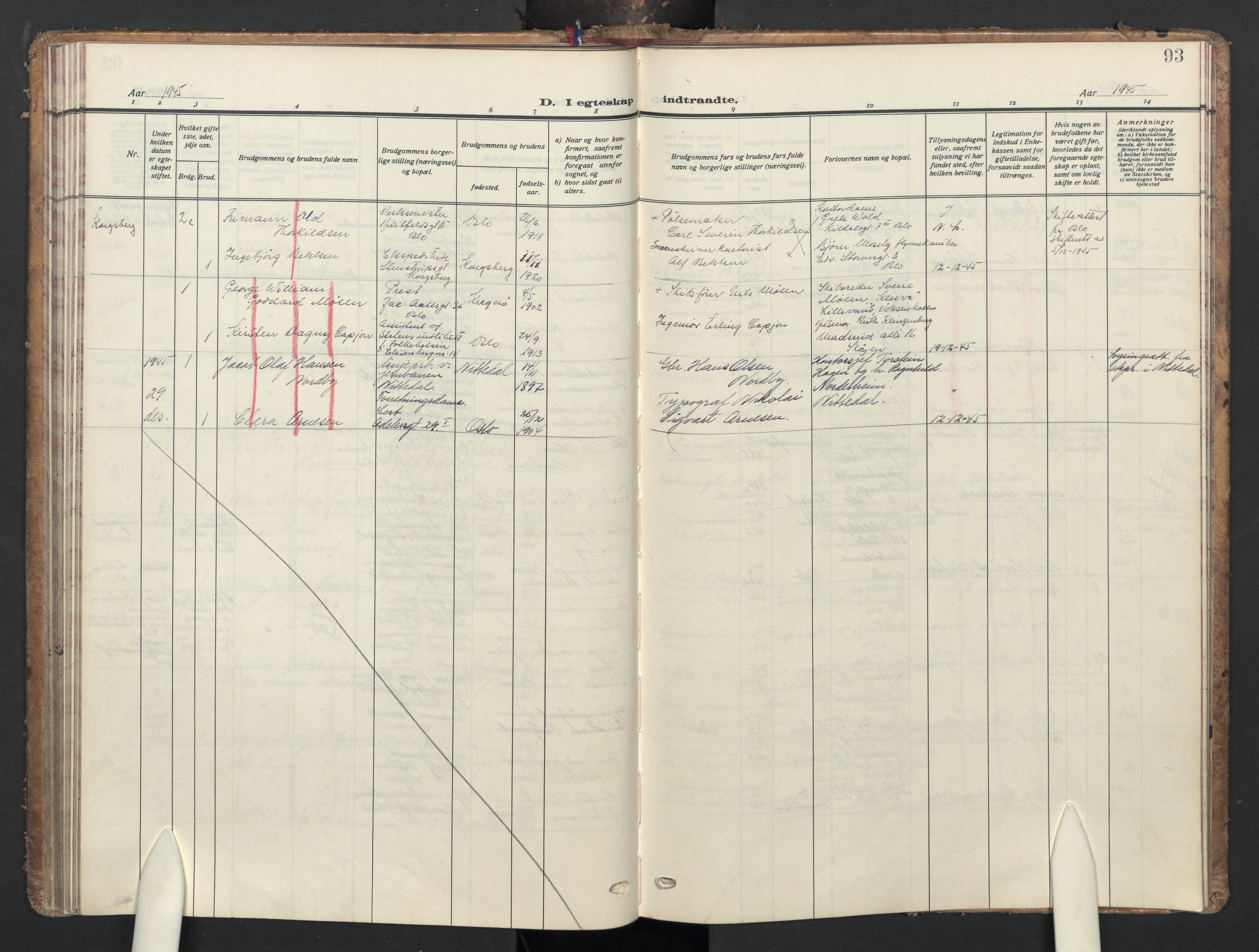 Oslo domkirke Kirkebøker, AV/SAO-A-10752/G/Ga/L0007: Klokkerbok nr. 7, 1937-1951, s. 93