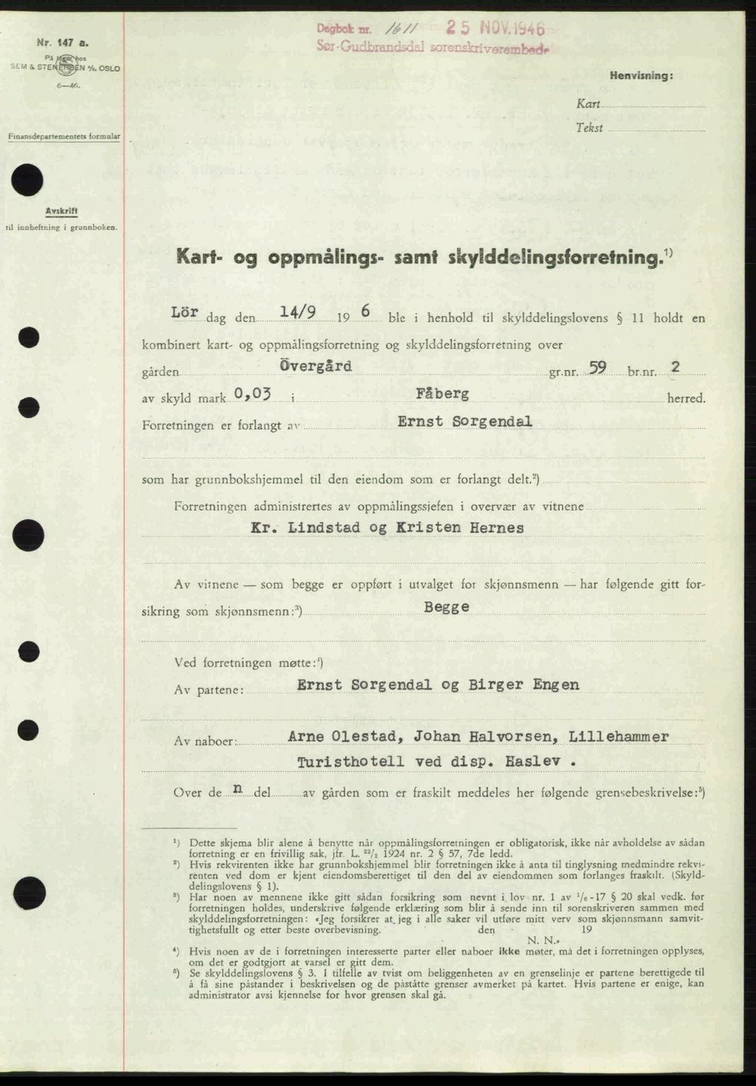 Sør-Gudbrandsdal tingrett, SAH/TING-004/H/Hb/Hbd/L0017: Pantebok nr. A17, 1946-1947, Dagboknr: 1611/1946