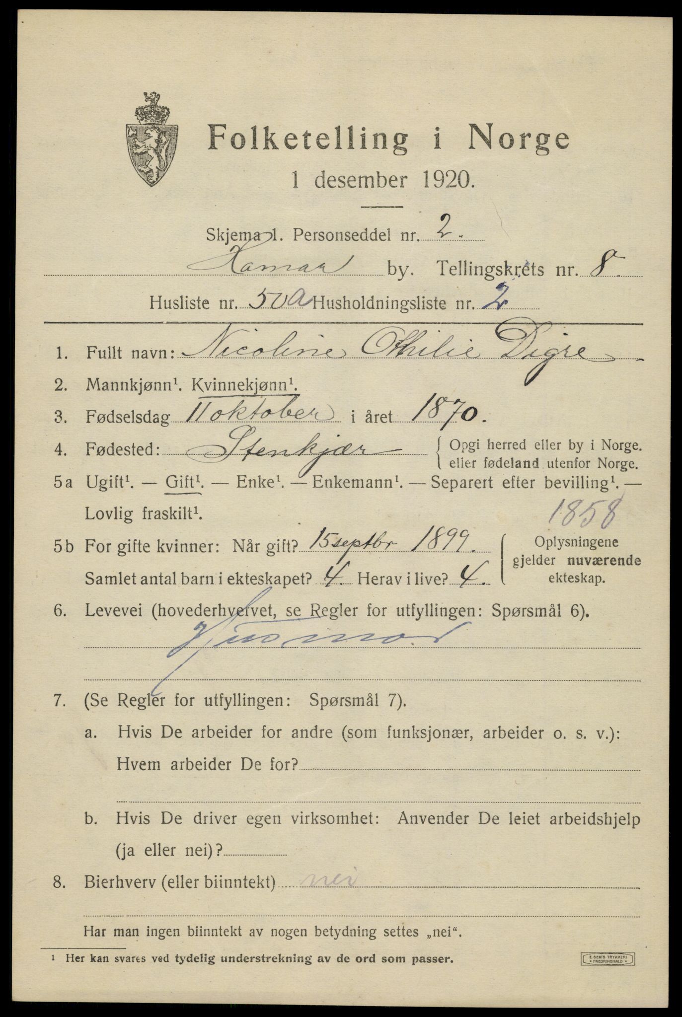 SAH, Folketelling 1920 for 0401 Hamar kjøpstad, 1920, s. 15827