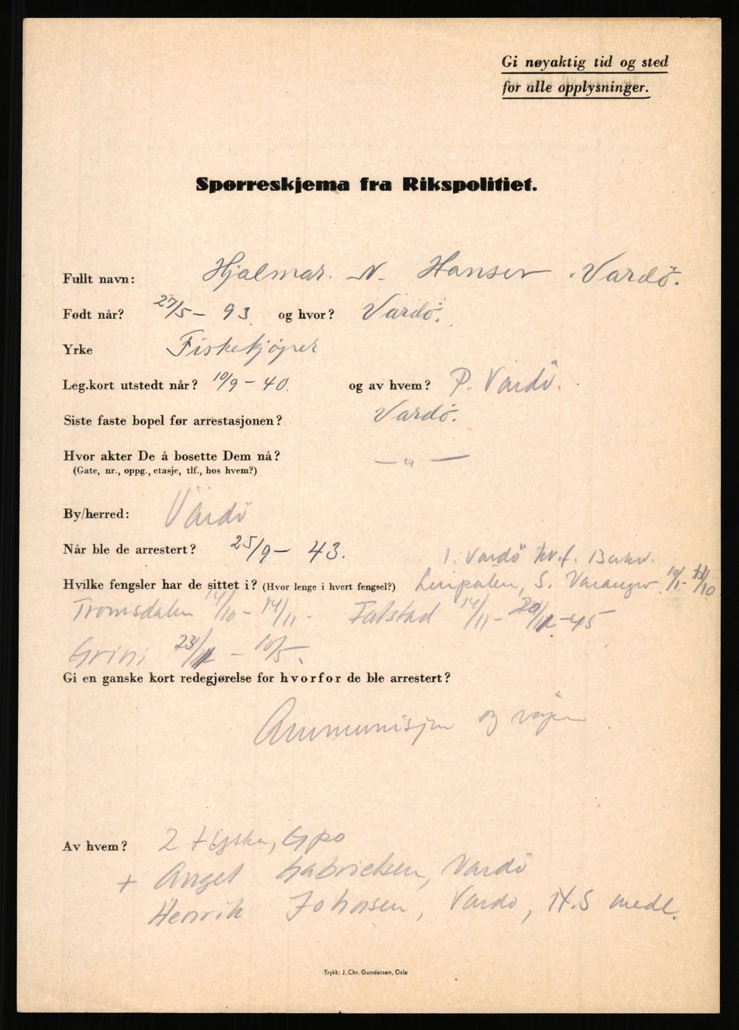 Rikspolitisjefen, AV/RA-S-1560/L/L0006: Hansen, Adolf Boye - Hemstad, Gunnar, 1940-1945, s. 233