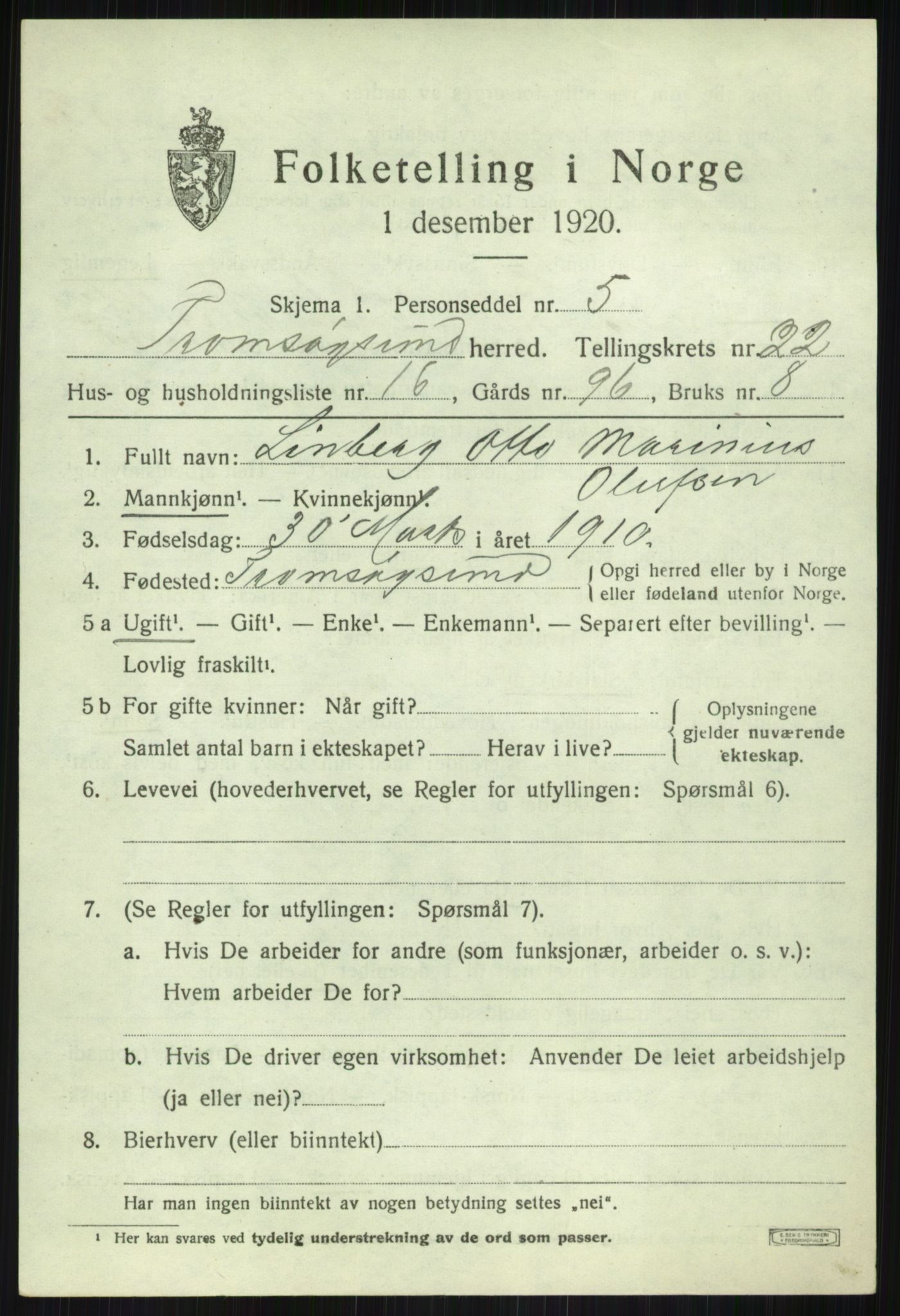 SATØ, Folketelling 1920 for 1934 Tromsøysund herred, 1920, s. 11498