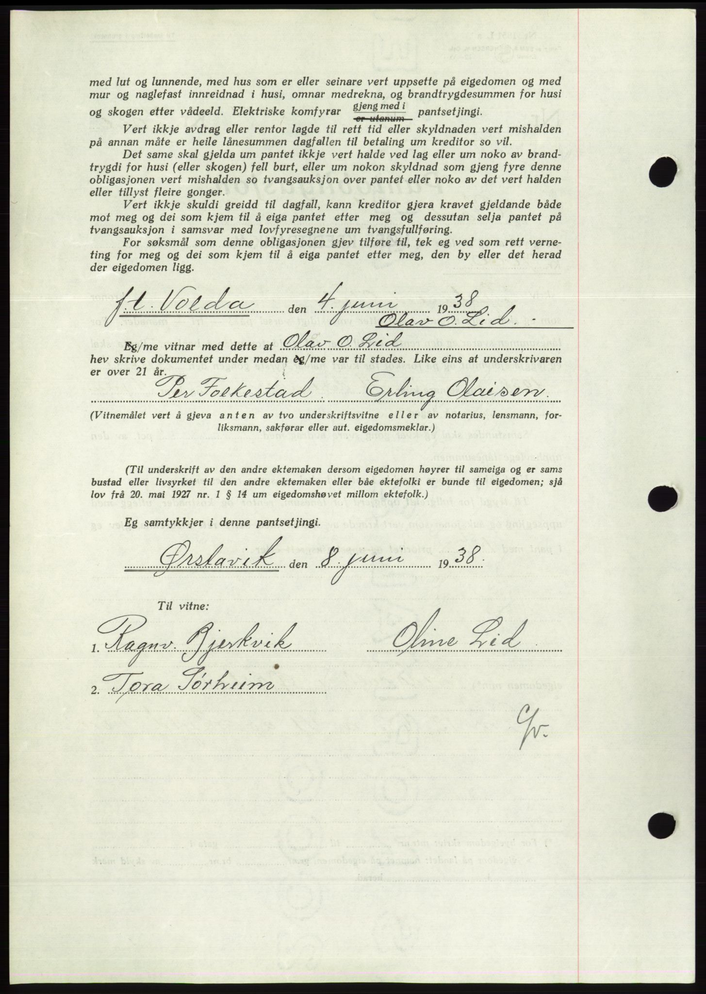 Søre Sunnmøre sorenskriveri, AV/SAT-A-4122/1/2/2C/L0065: Pantebok nr. 59, 1938-1938, Dagboknr: 797/1938