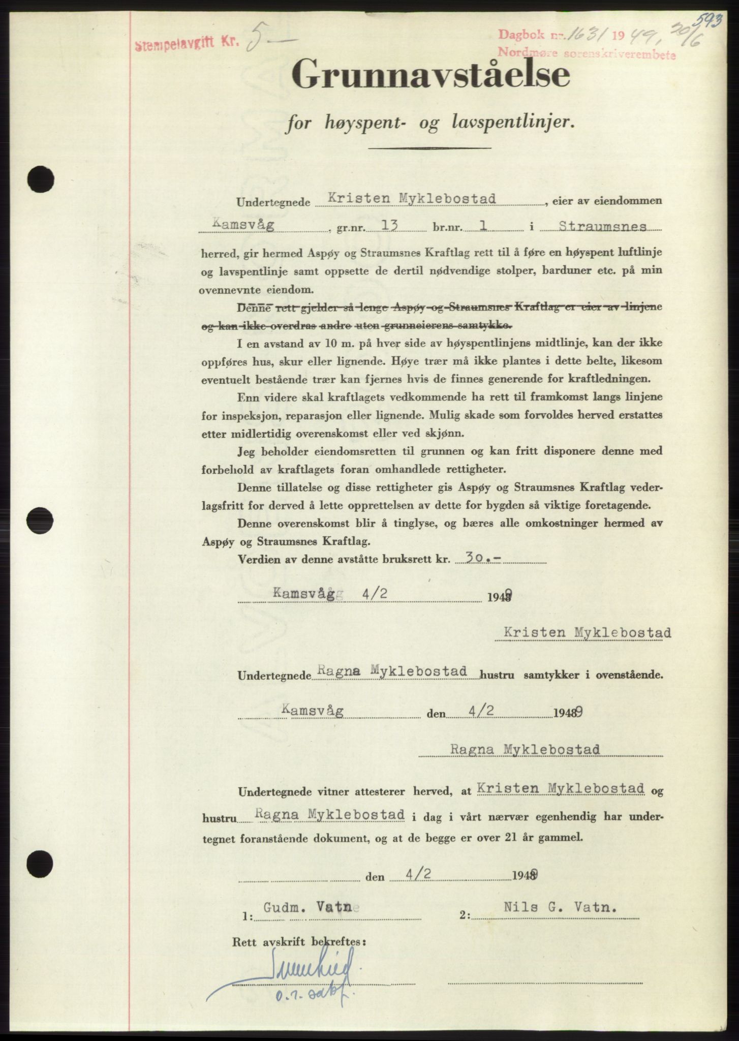 Nordmøre sorenskriveri, SAT/A-4132/1/2/2Ca: Pantebok nr. B101, 1949-1949, Dagboknr: 1631/1949