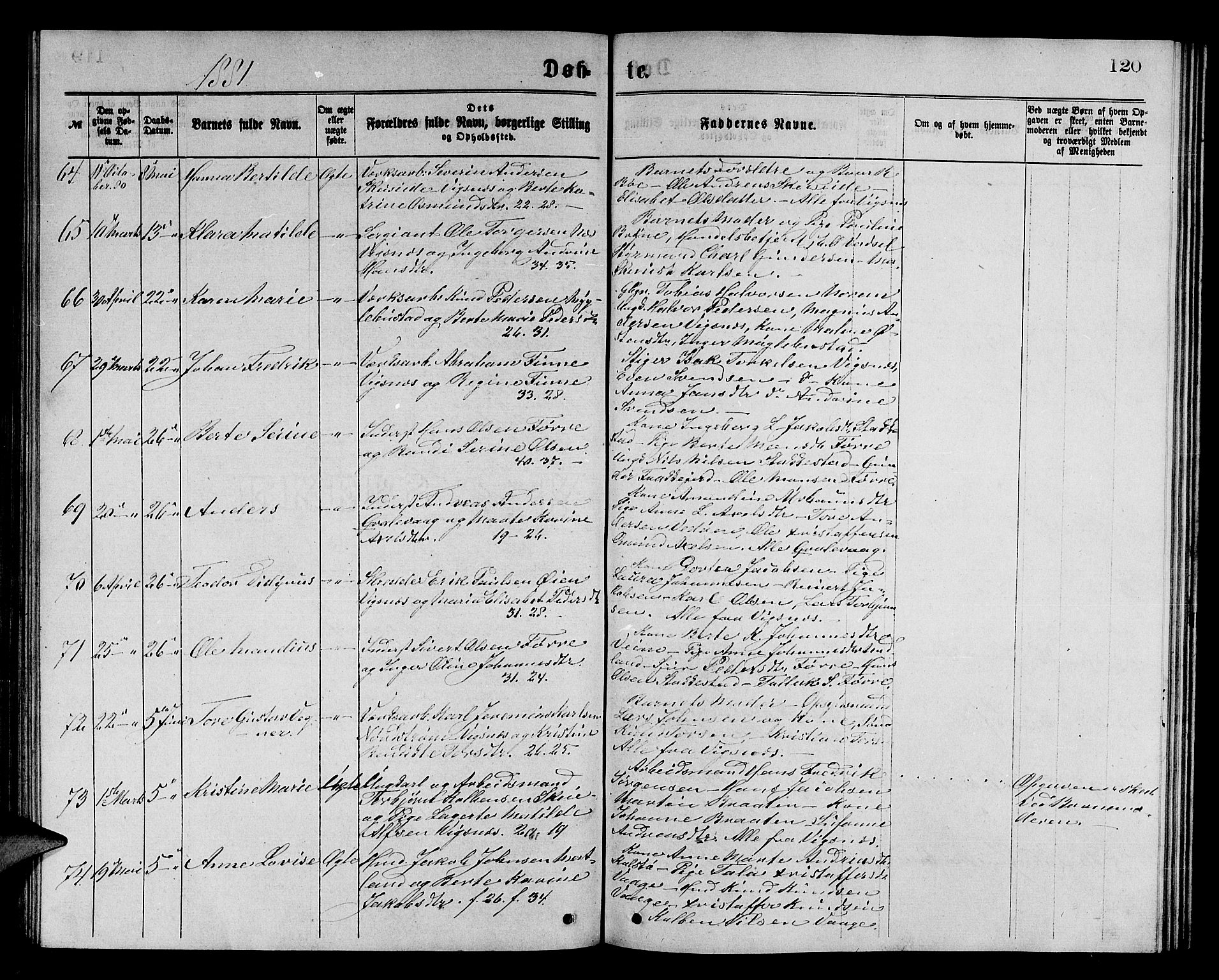 Avaldsnes sokneprestkontor, AV/SAST-A -101851/H/Ha/Hab/L0005: Klokkerbok nr. B 5, 1871-1885, s. 120