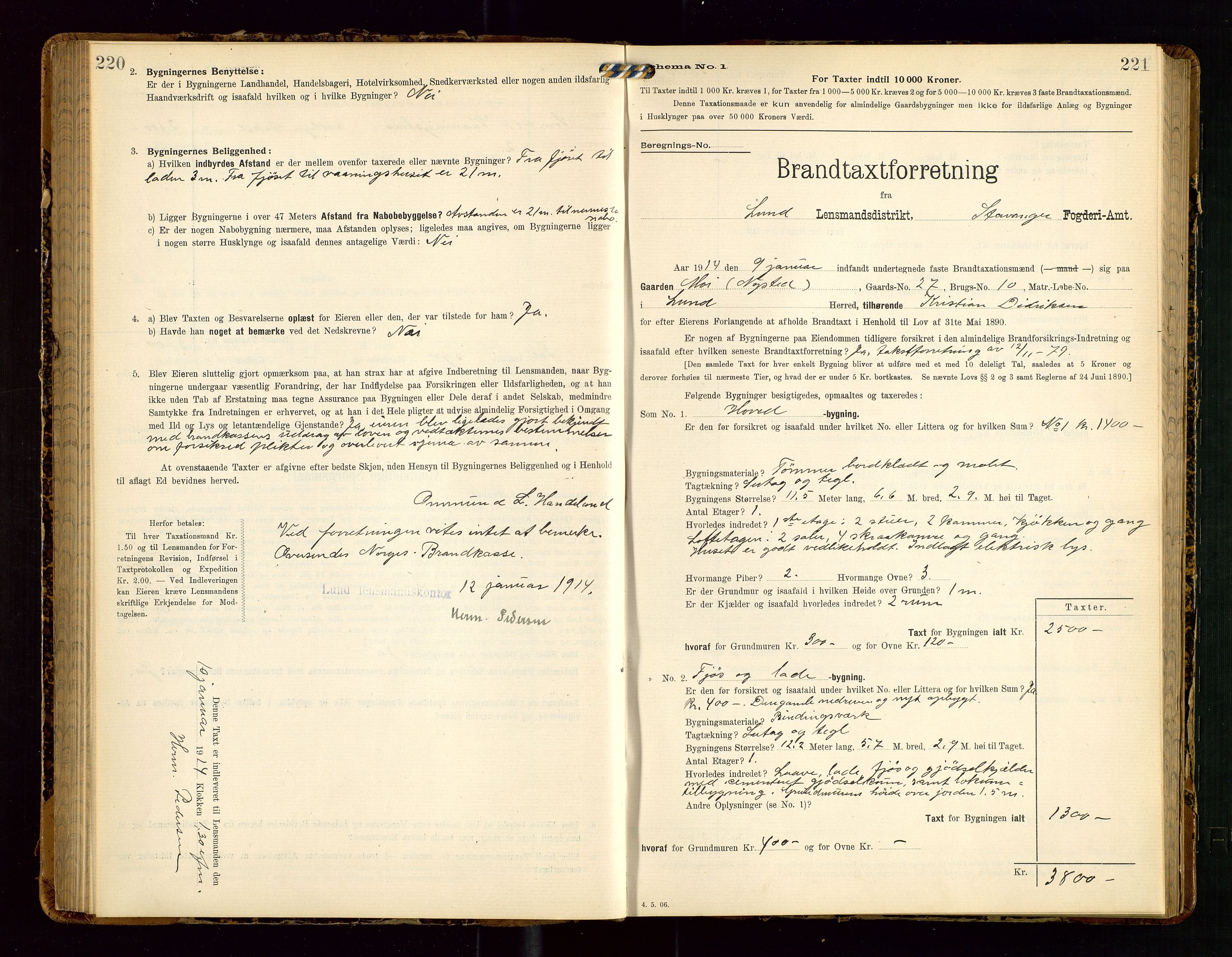 Lund lensmannskontor, AV/SAST-A-100303/Gob/L0002: "Brandtakstprotokol", 1908-1918, s. 220-221