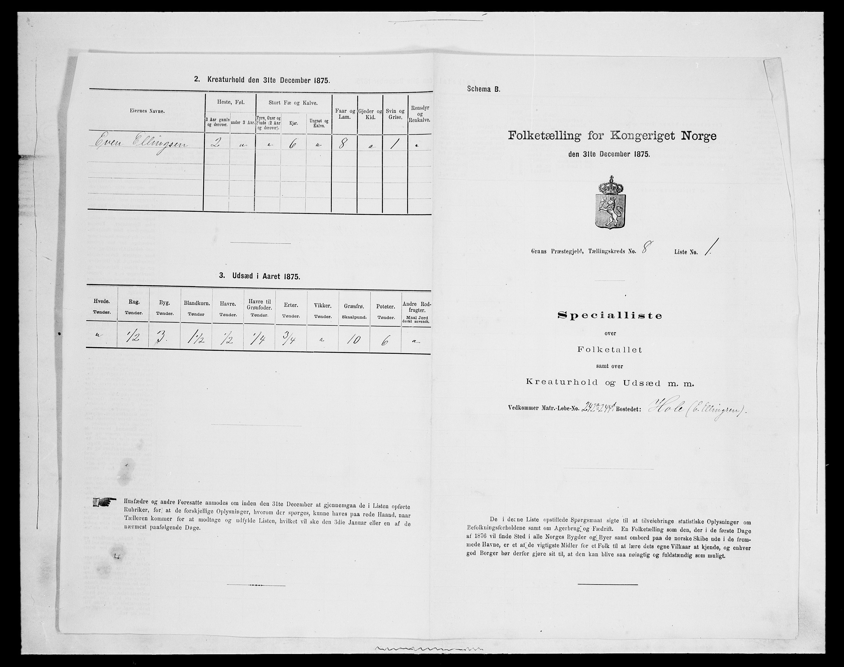 SAH, Folketelling 1875 for 0534P Gran prestegjeld, 1875, s. 1481