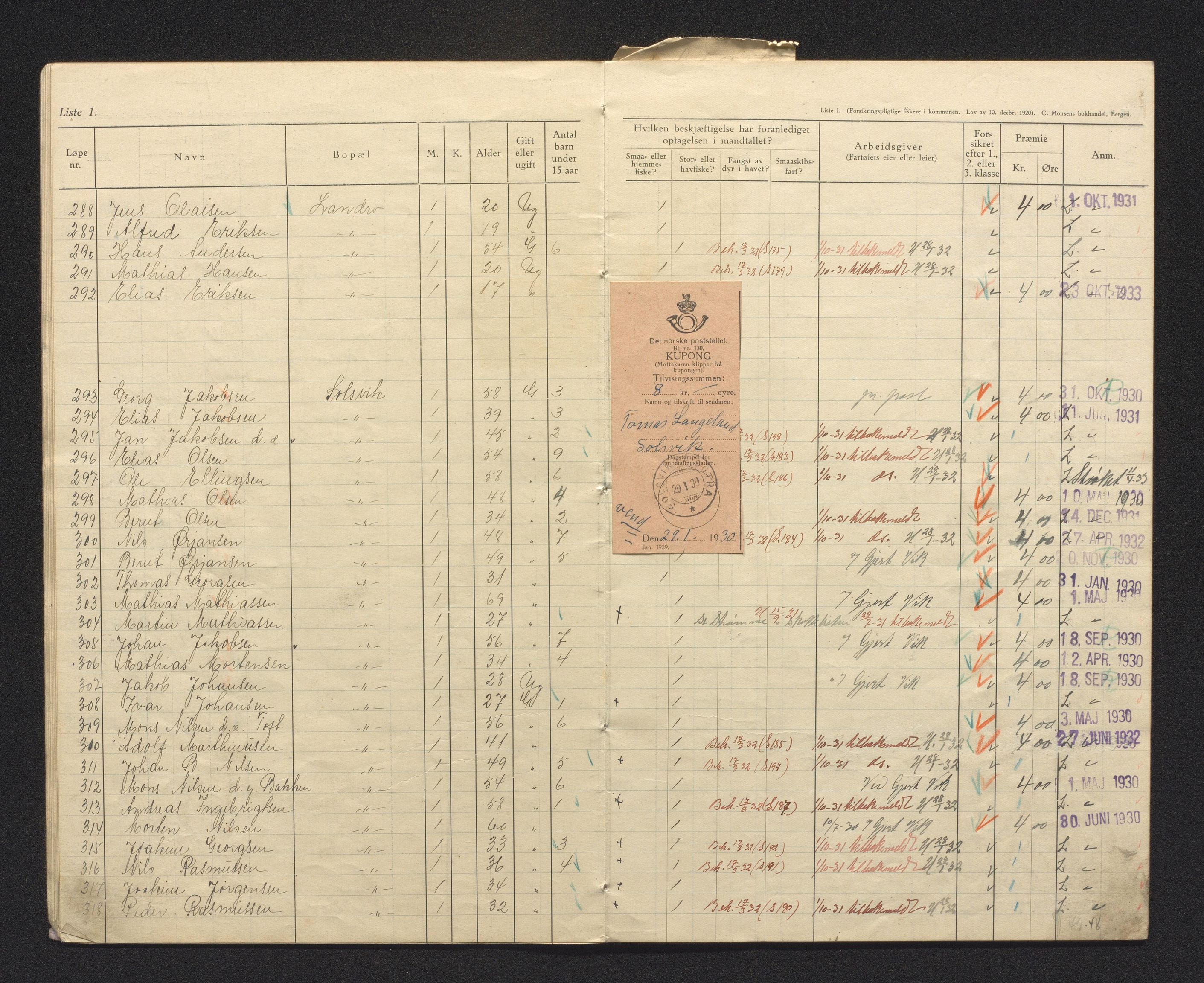 Fjell kommune. Fiskarmanntalsnemnda, IKAH/1246-352/F/Fa/L0001/0009: Fiskarmanntal / Fiskarmanntal, 1930