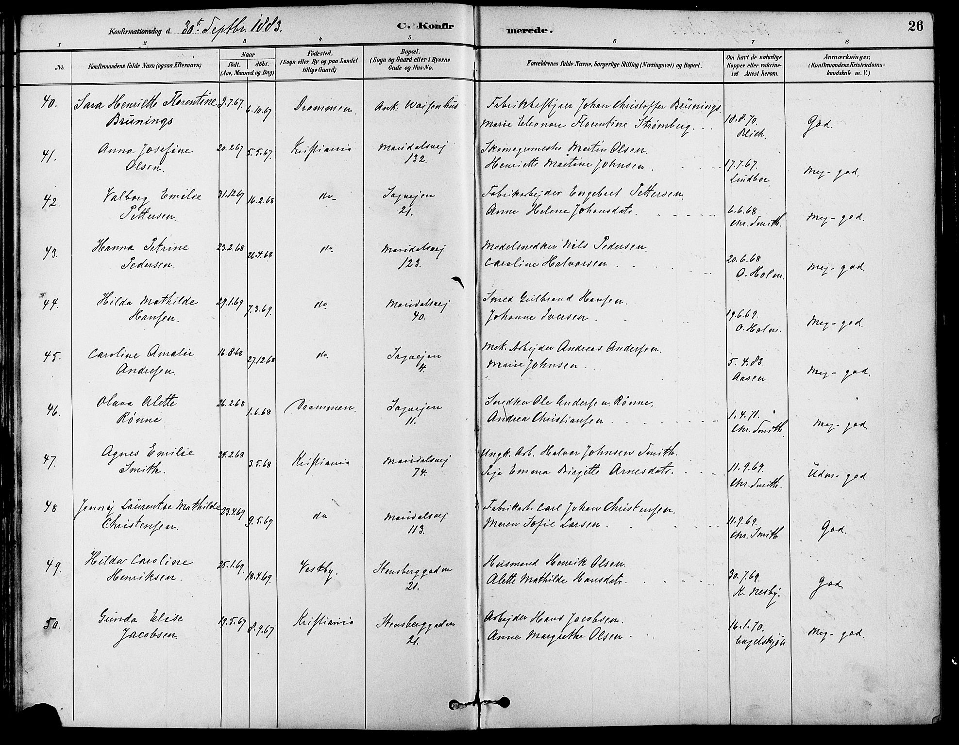 Gamle Aker prestekontor Kirkebøker, AV/SAO-A-10617a/F/L0007: Ministerialbok nr. 7, 1882-1890, s. 26