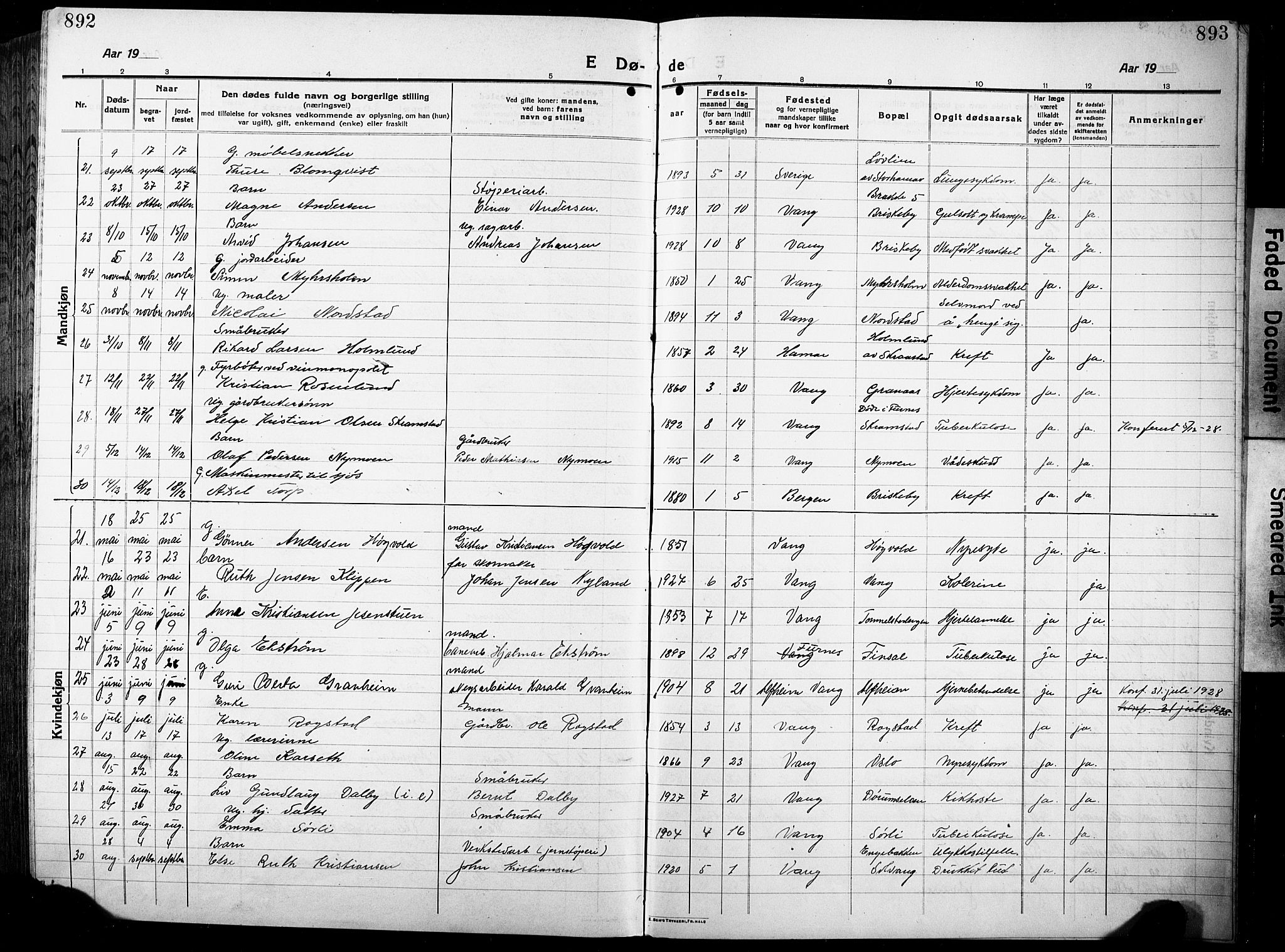 Vang prestekontor, Hedmark, AV/SAH-PREST-008/H/Ha/Hab/L0015: Klokkerbok nr. 15, 1915-1933, s. 892-893