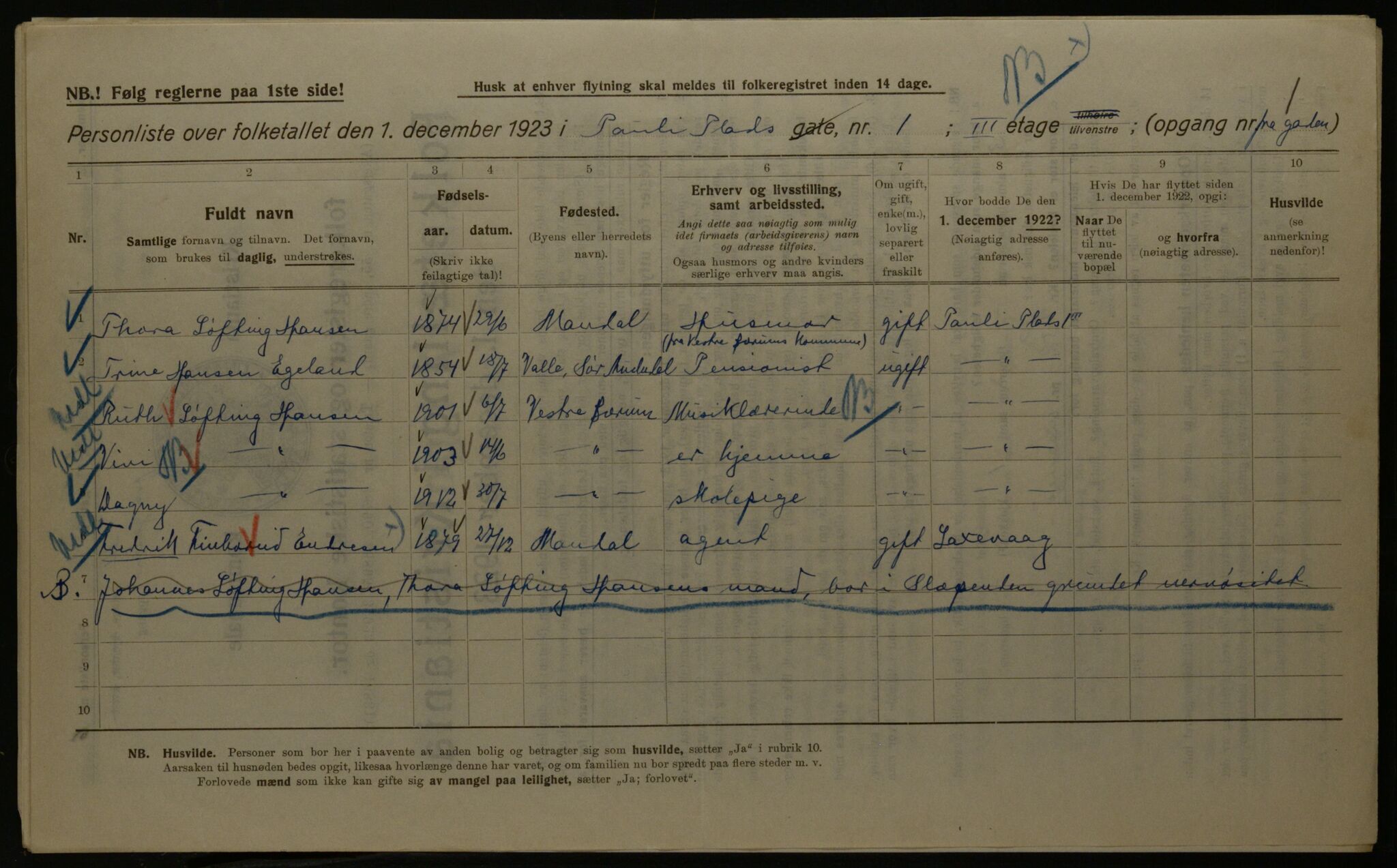 OBA, Kommunal folketelling 1.12.1923 for Kristiania, 1923, s. 86593