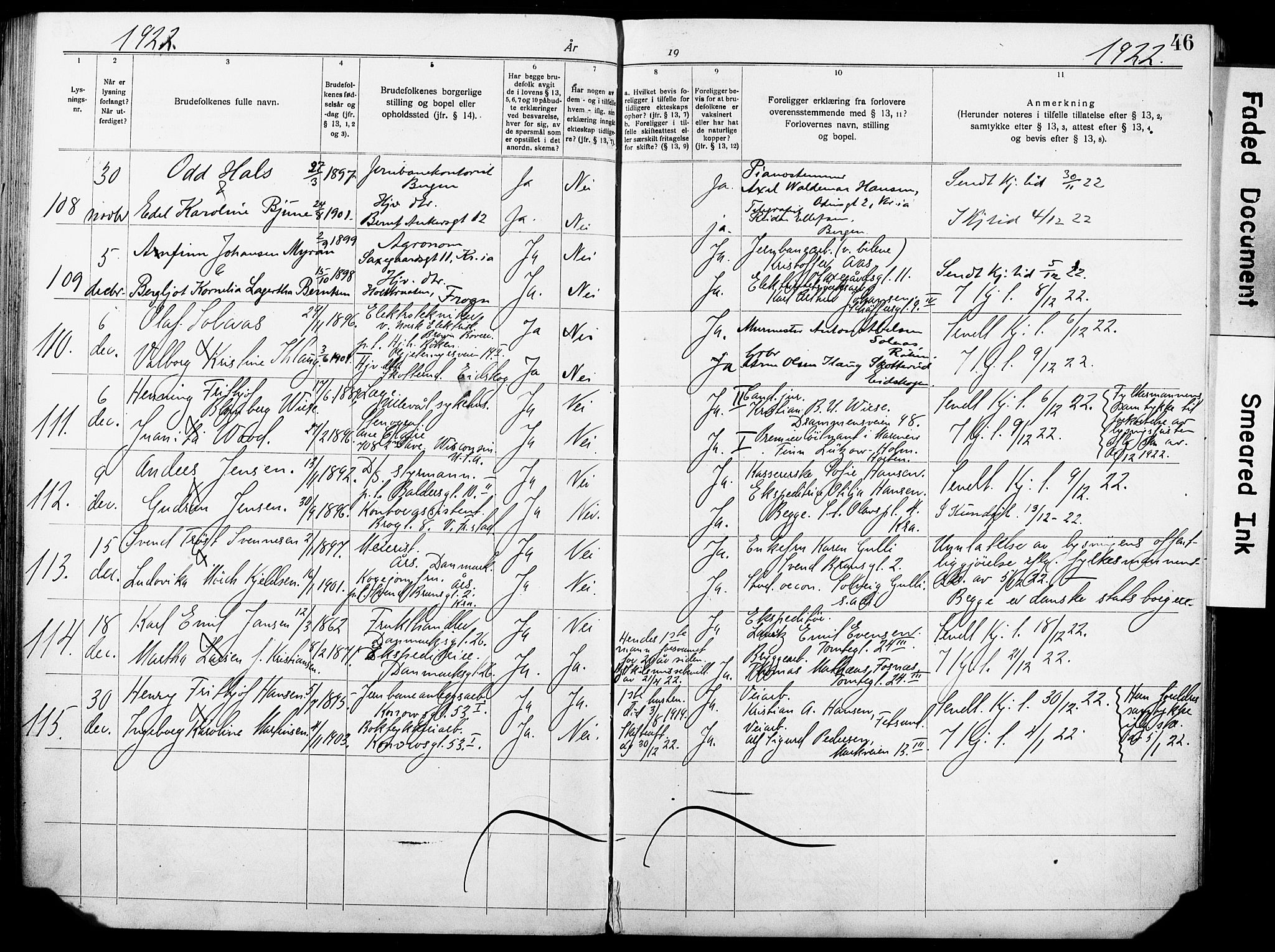 Oslo domkirke Kirkebøker, AV/SAO-A-10752/H/Ha/L0006: Lysningsprotokoll nr. 6, 1919-1928, s. 46
