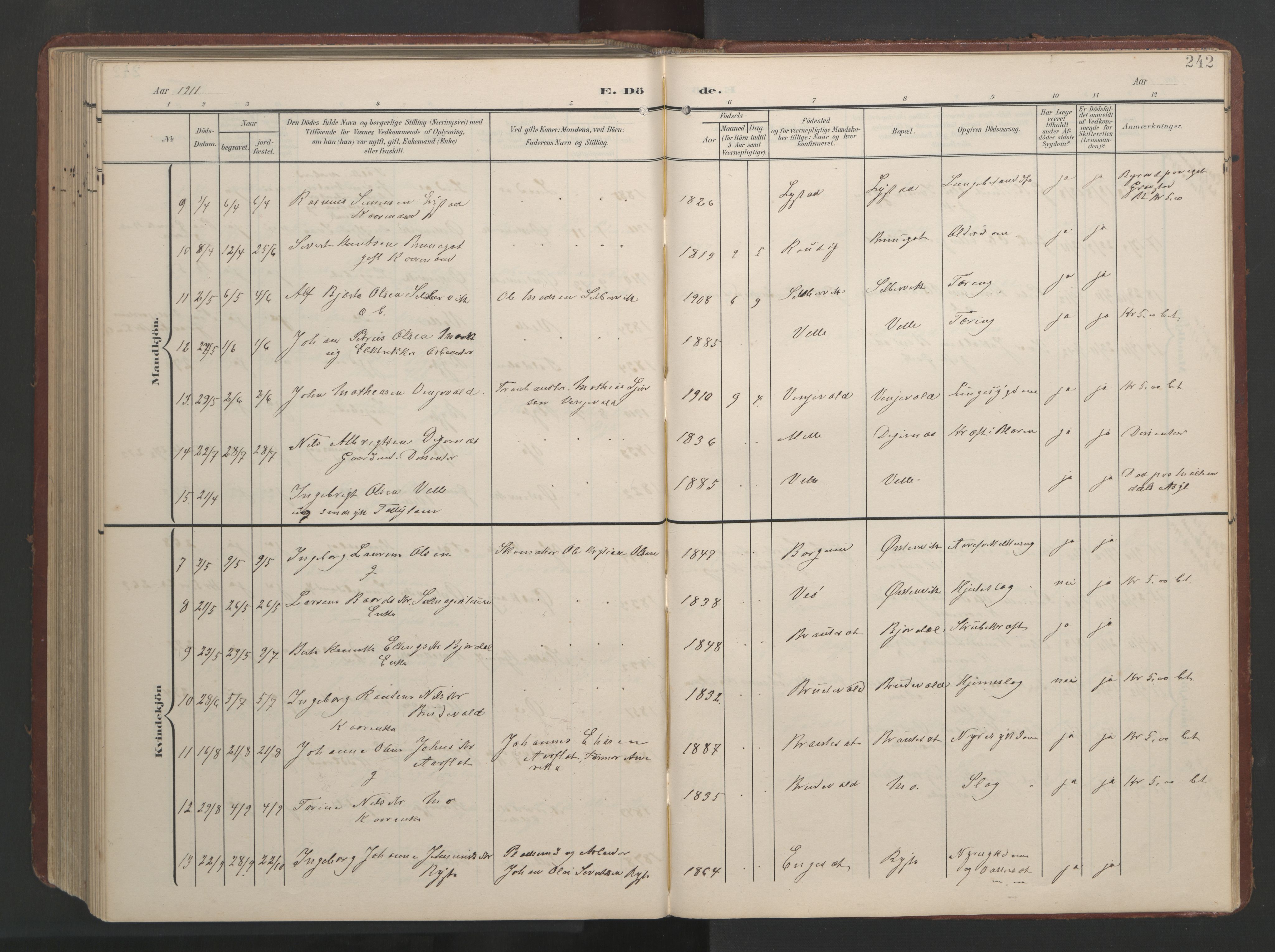 Ministerialprotokoller, klokkerbøker og fødselsregistre - Møre og Romsdal, AV/SAT-A-1454/513/L0190: Klokkerbok nr. 513C04, 1904-1926, s. 242