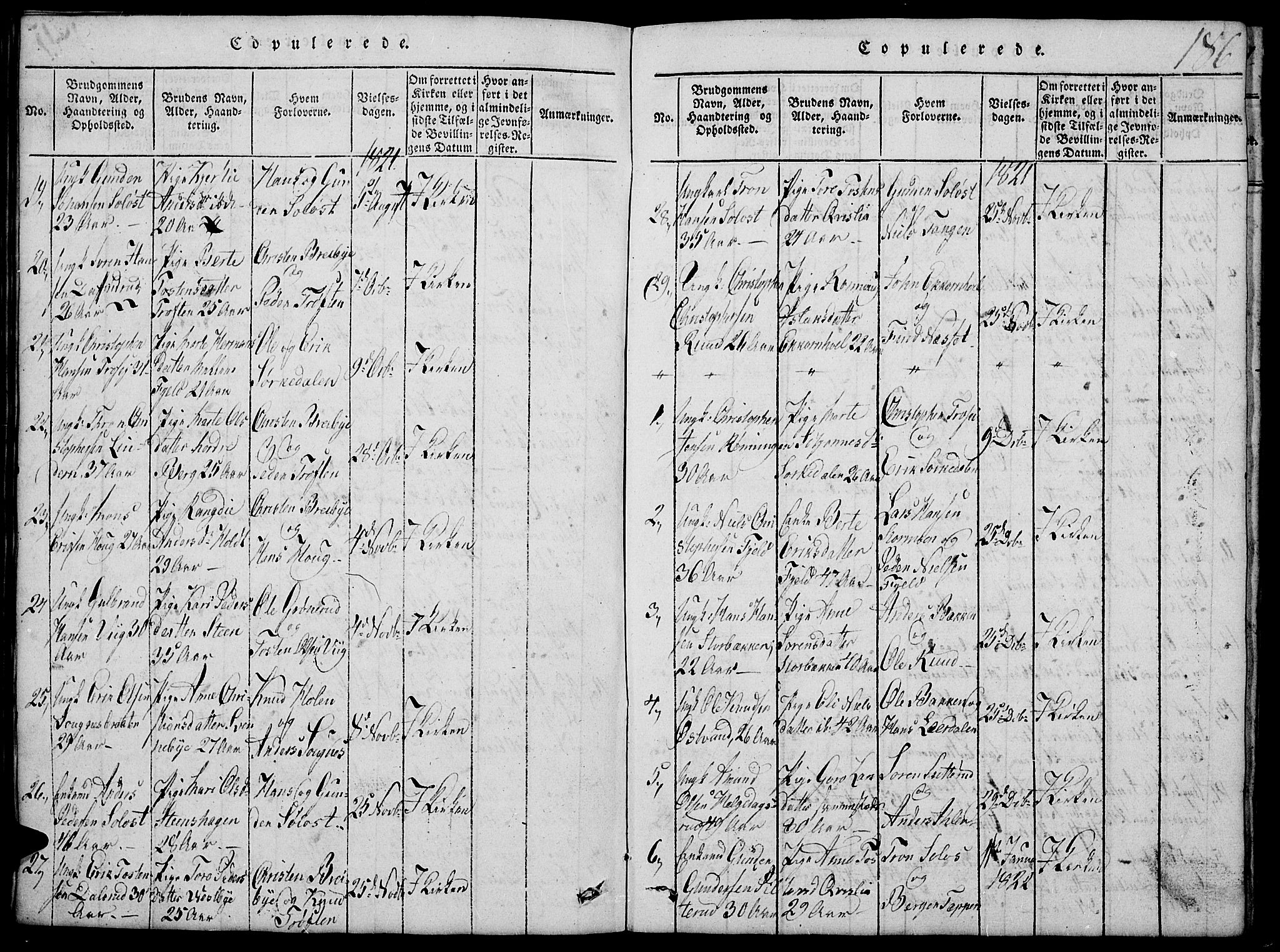 Nord-Odal prestekontor, AV/SAH-PREST-032/H/Ha/Hab/L0001: Klokkerbok nr. 1, 1819-1838, s. 186