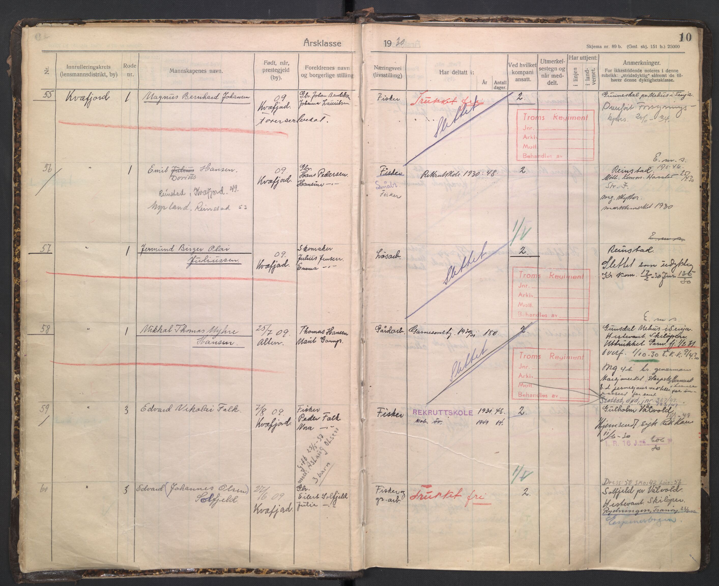 Forsvaret, Troms infanteriregiment nr. 16, AV/RA-RAFA-3146/P/Pa/L0005/0003: Ruller / Rulle for regimentets stridende menige mannskaper, årsklasse 1930, 1930, s. 10