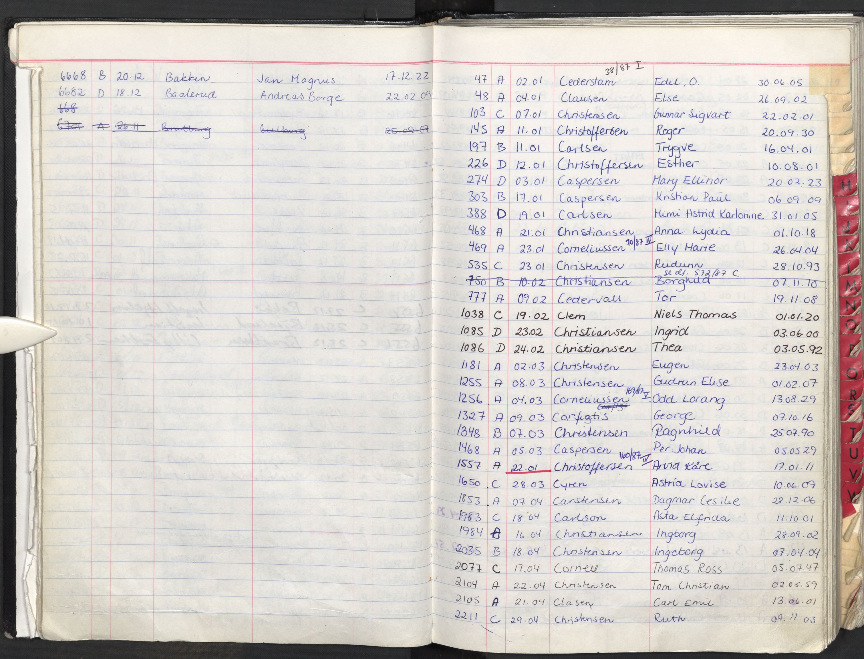 Oslo skifterett, SAO/A-10383/F/Fa/Faa/L0087: Navneregister dødsfallssaker, 1987