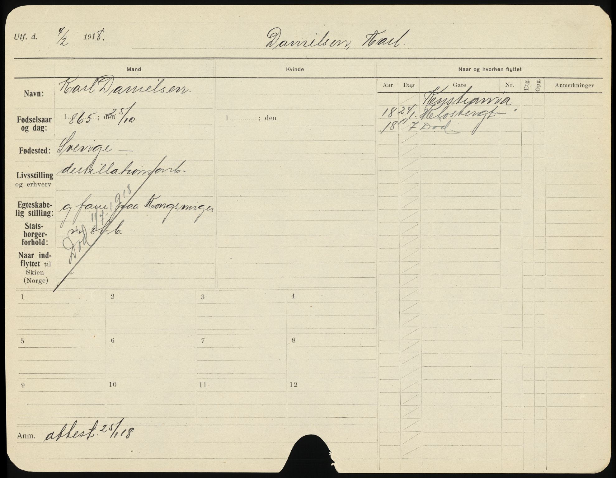 Skien folkeregister, SAKO/A-425/H/Ha/L0001: Døde, 1916-1929, s. 153