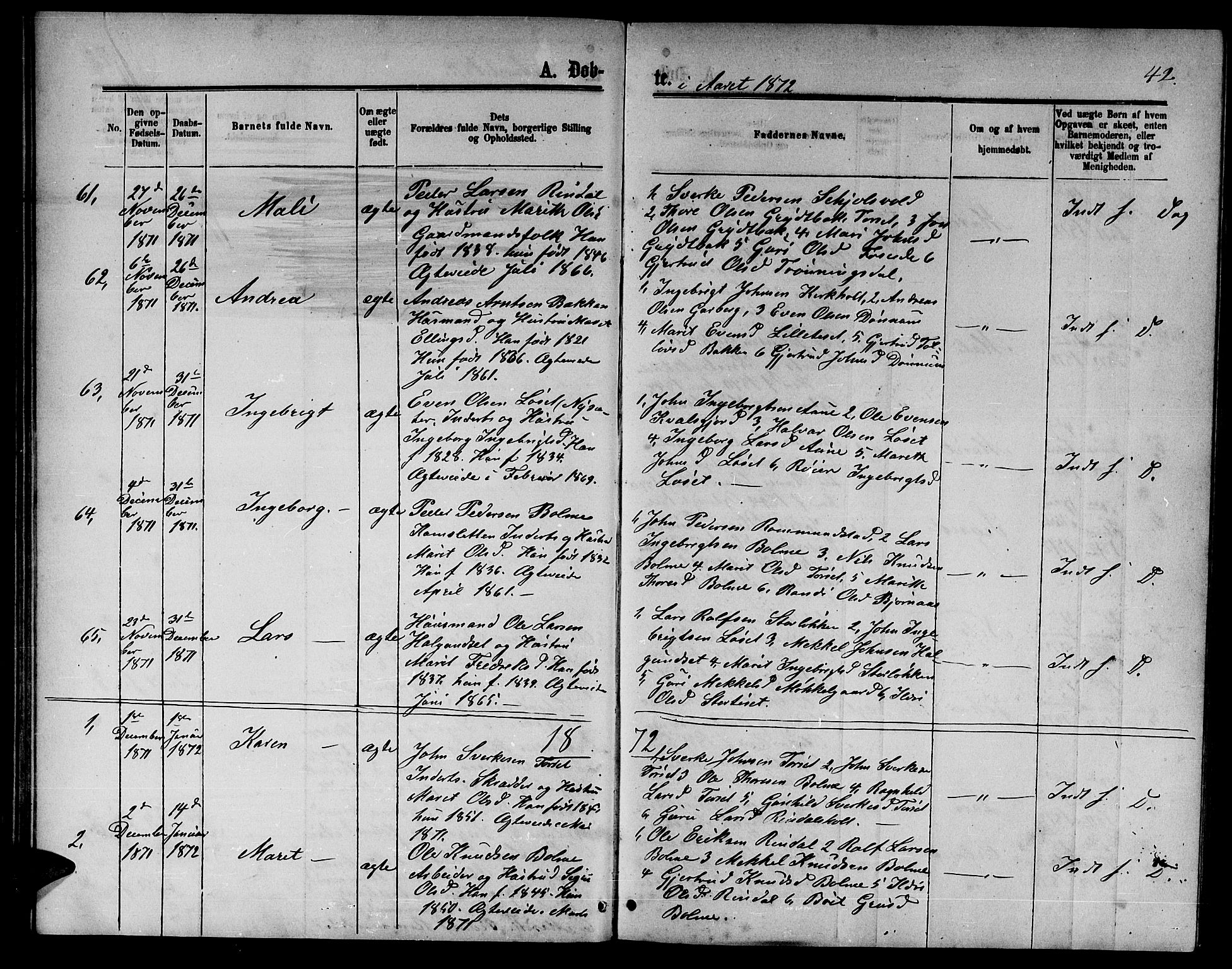 Ministerialprotokoller, klokkerbøker og fødselsregistre - Møre og Romsdal, AV/SAT-A-1454/598/L1076: Klokkerbok nr. 598C01, 1867-1878, s. 42