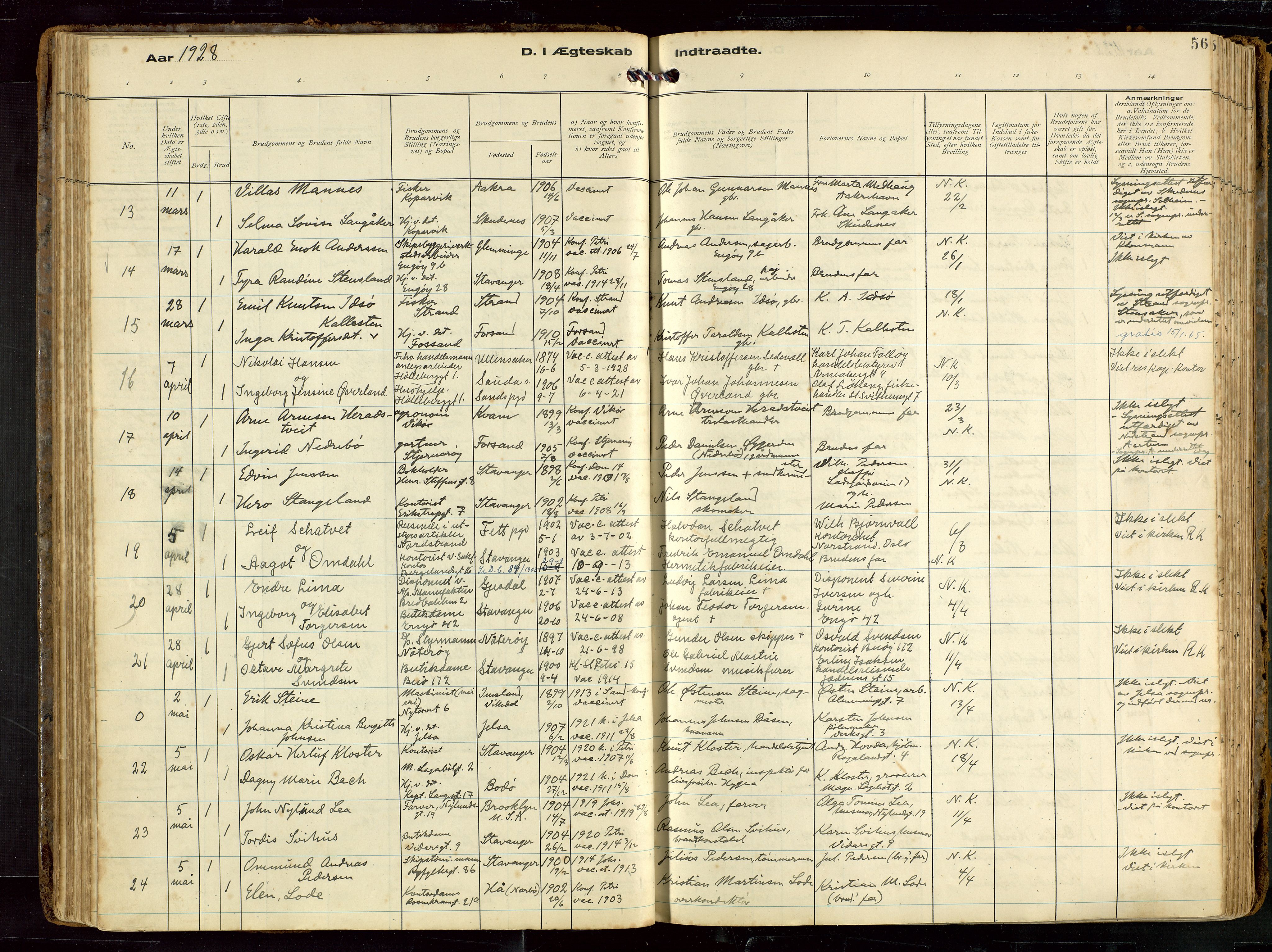 St. Petri sokneprestkontor, SAST/A-101813/002/D/L0002: Ministerialbok nr. A 27, 1921-1942, s. 56