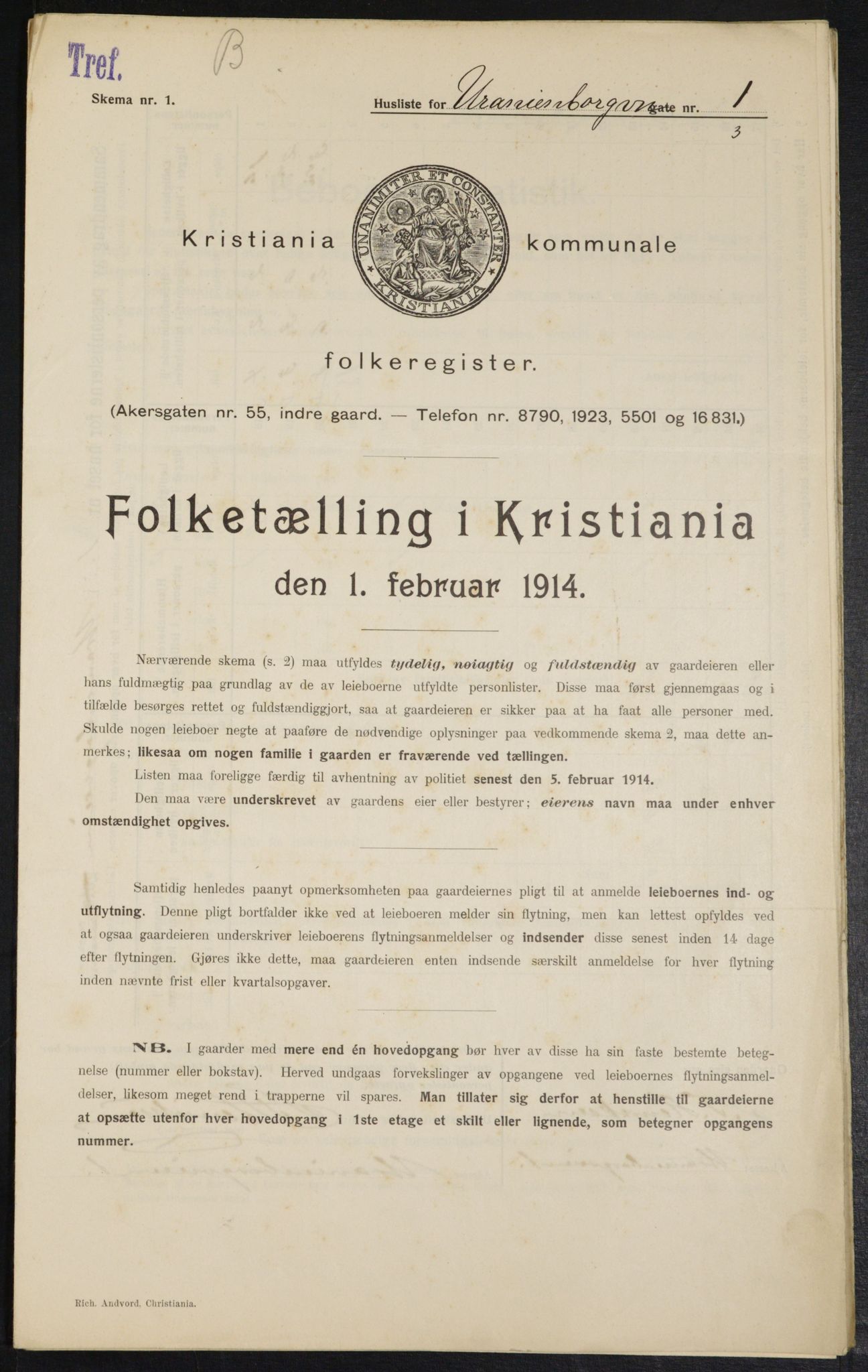 OBA, Kommunal folketelling 1.2.1914 for Kristiania, 1914, s. 121367