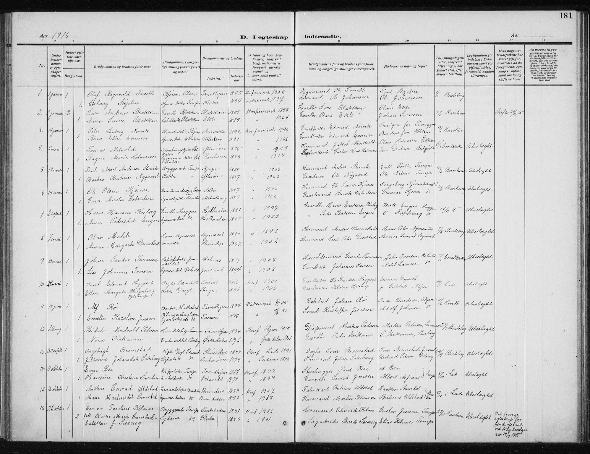 Ministerialprotokoller, klokkerbøker og fødselsregistre - Sør-Trøndelag, AV/SAT-A-1456/606/L0314: Klokkerbok nr. 606C10, 1911-1937, s. 181