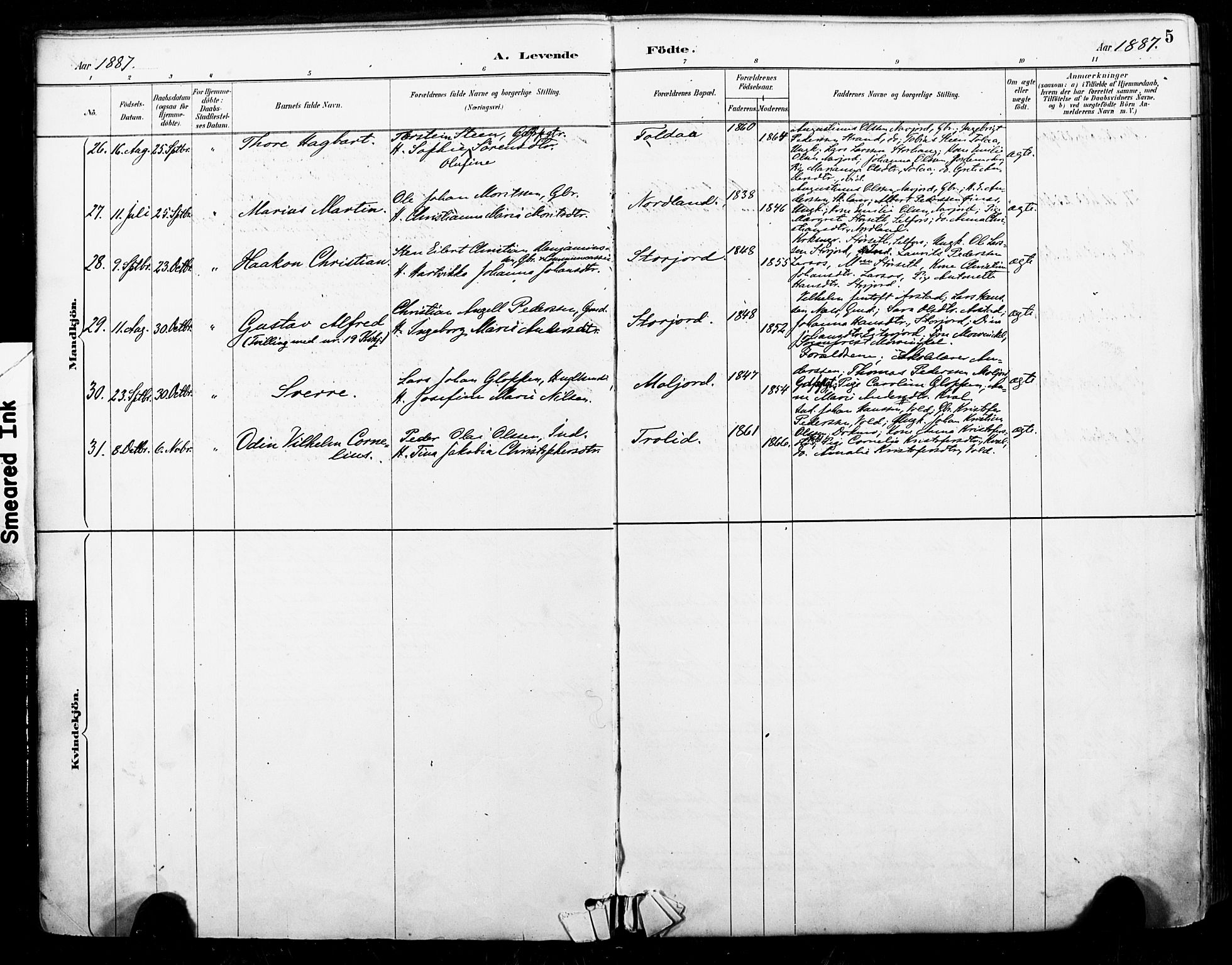 Ministerialprotokoller, klokkerbøker og fødselsregistre - Nordland, AV/SAT-A-1459/846/L0646: Ministerialbok nr. 846A04, 1887-1901, s. 5