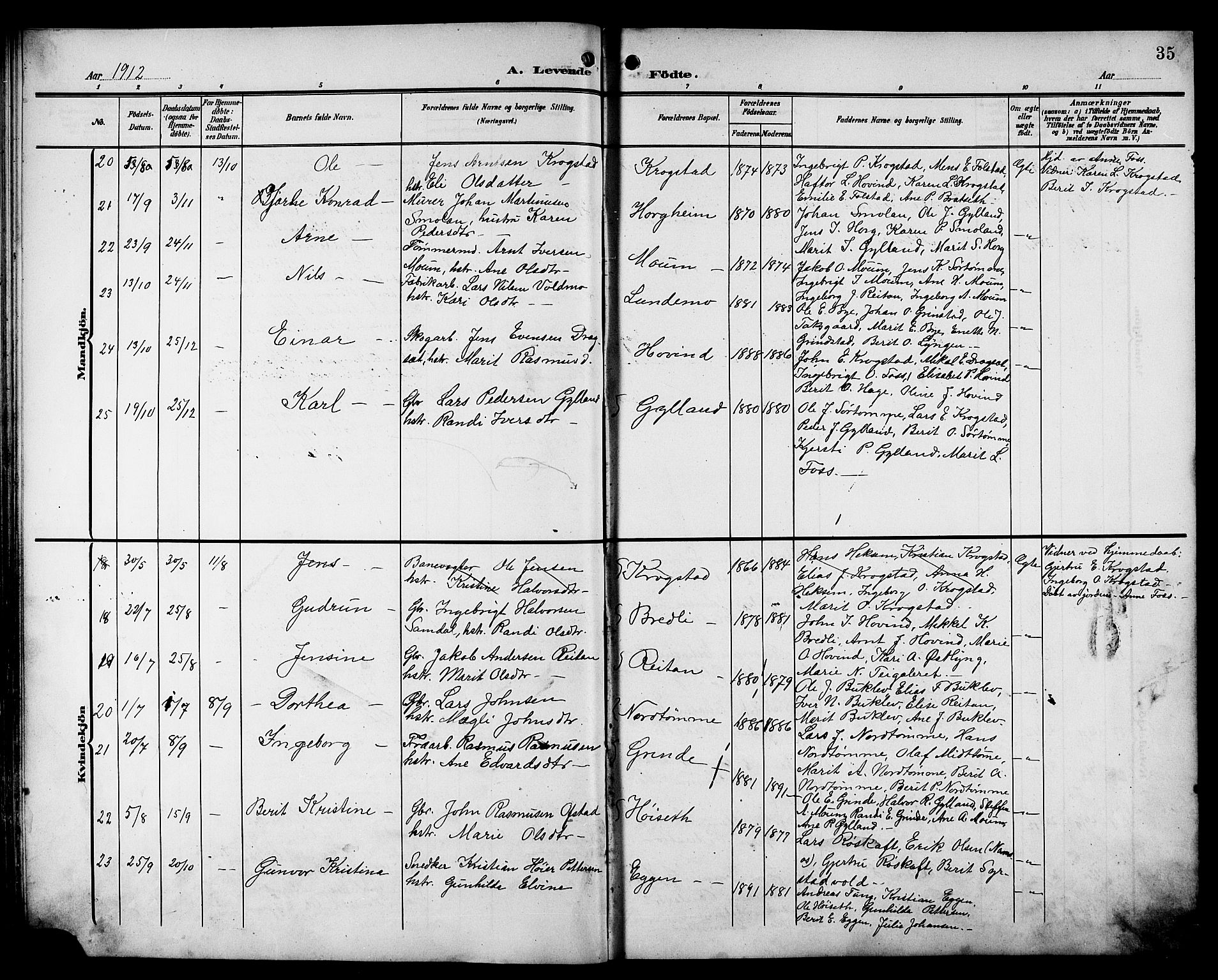 Ministerialprotokoller, klokkerbøker og fødselsregistre - Sør-Trøndelag, AV/SAT-A-1456/692/L1112: Klokkerbok nr. 692C07, 1904-1918, s. 35