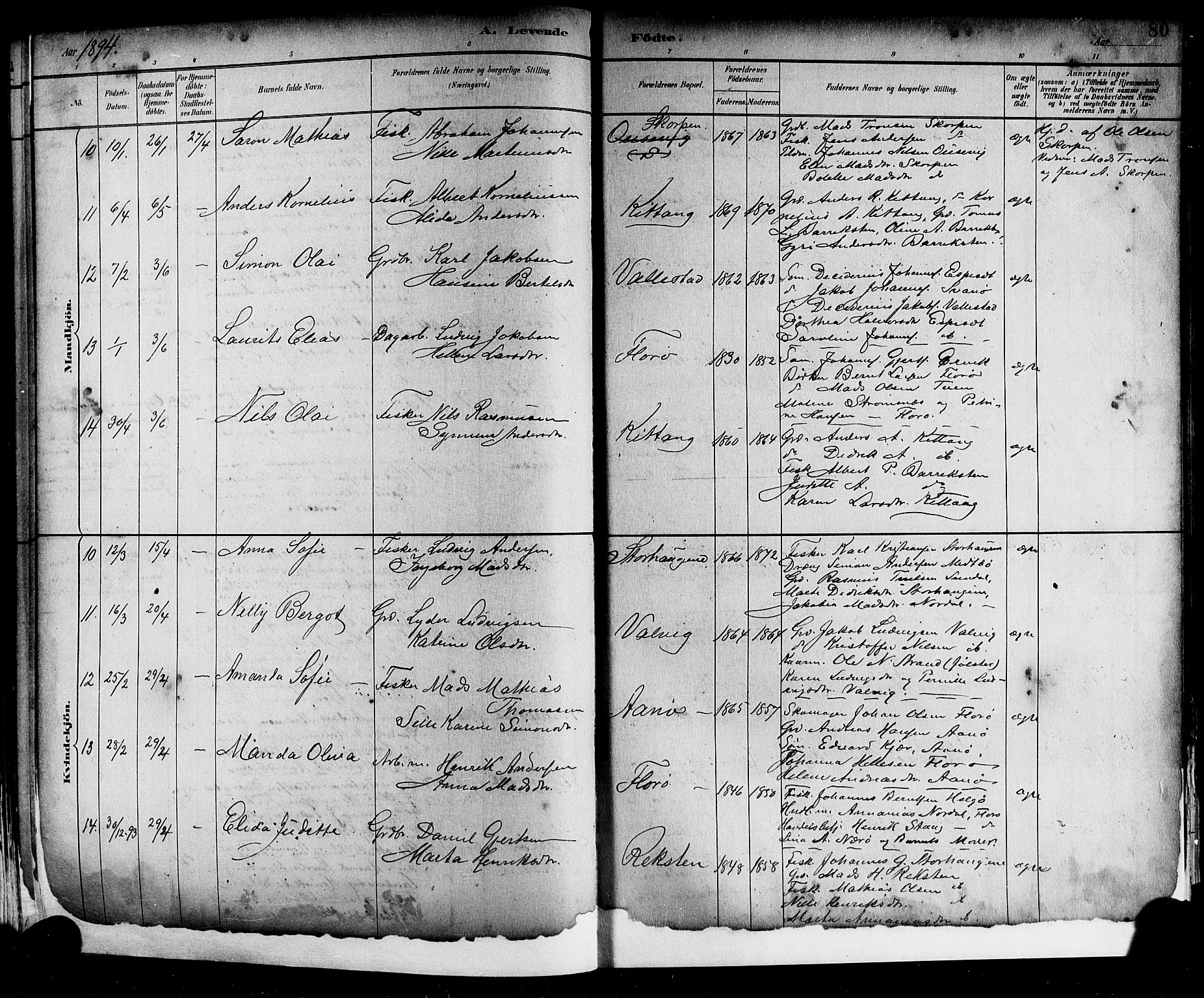 Kinn sokneprestembete, AV/SAB-A-80801/H/Hab/Haba/L0002: Klokkerbok nr. A 2, 1882-1906, s. 80