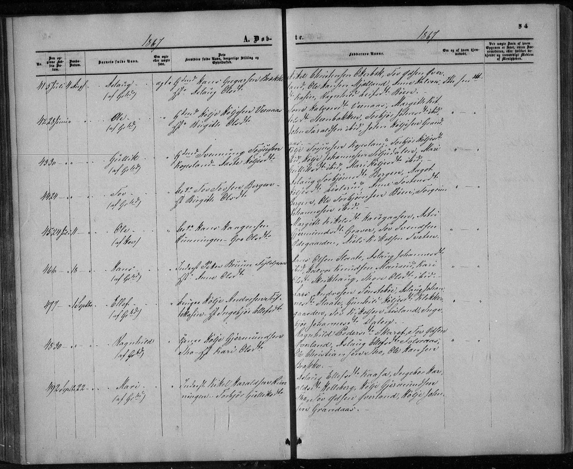 Gransherad kirkebøker, AV/SAKO-A-267/F/Fa/L0003: Ministerialbok nr. I 3, 1859-1870, s. 54