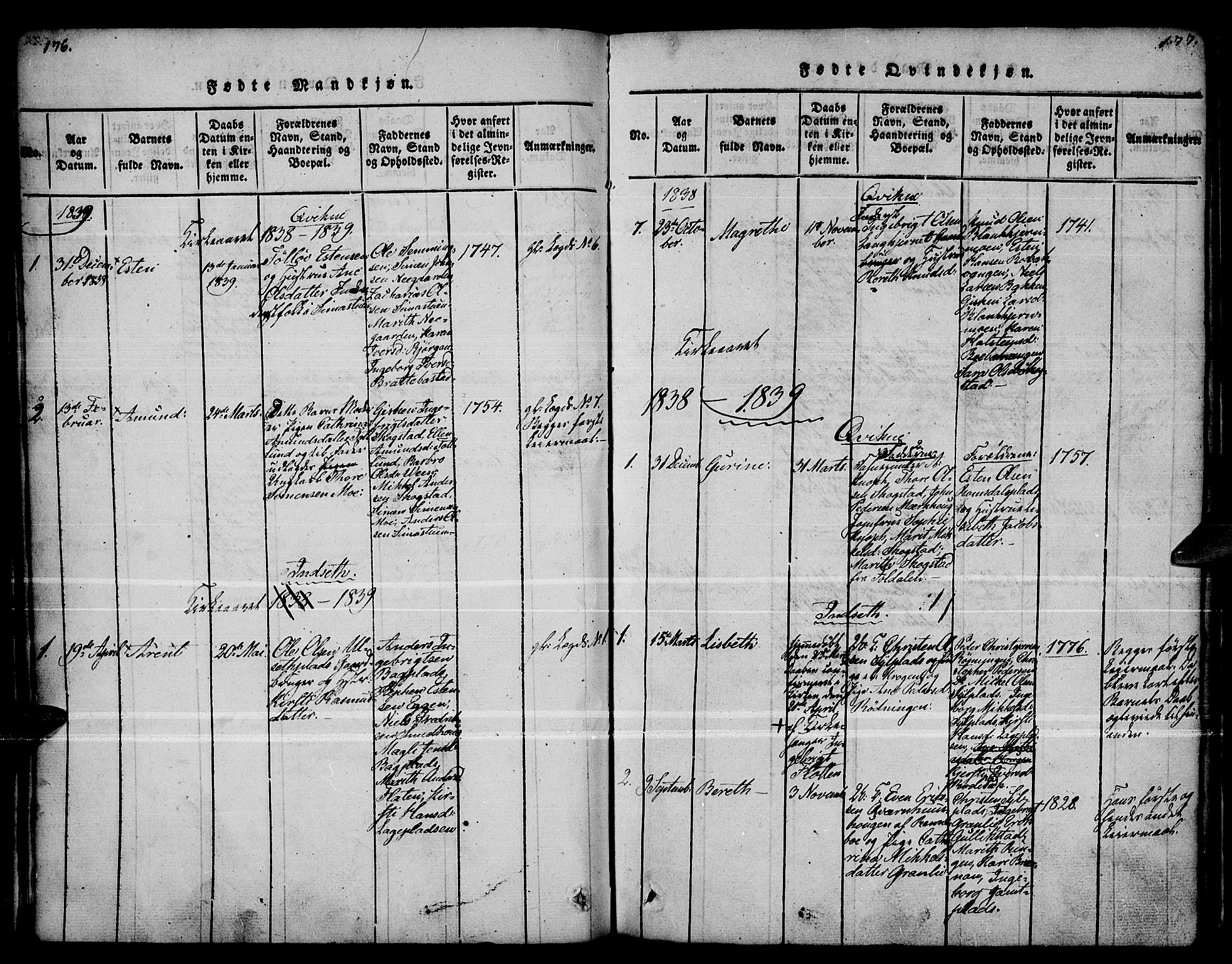 Kvikne prestekontor, AV/SAH-PREST-064/H/Ha/Haa/L0004: Ministerialbok nr. 4, 1815-1840, s. 176-177